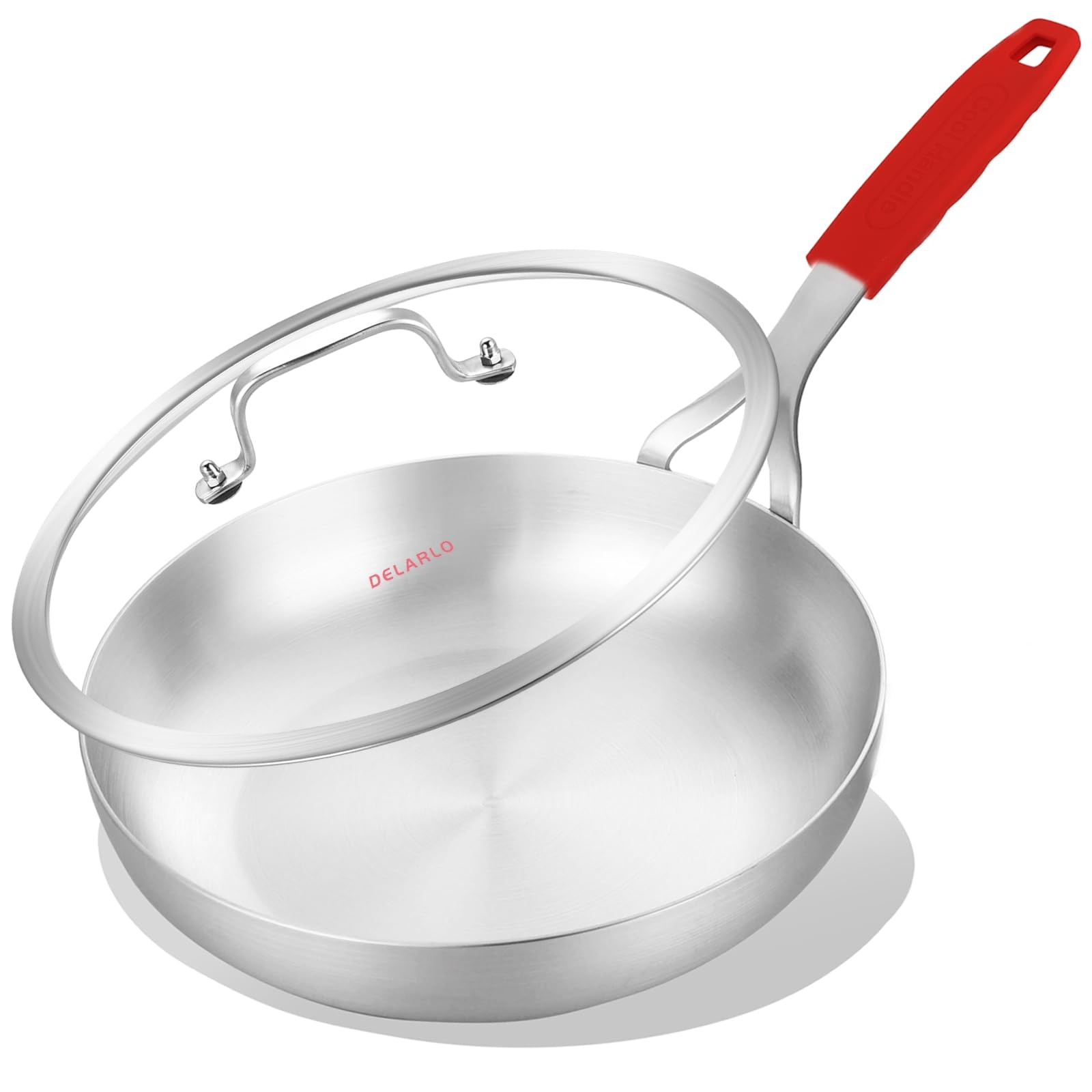 10inch Tri-Ply Stainless Steel Pan with lid, Induction Stainless Steel Frying…