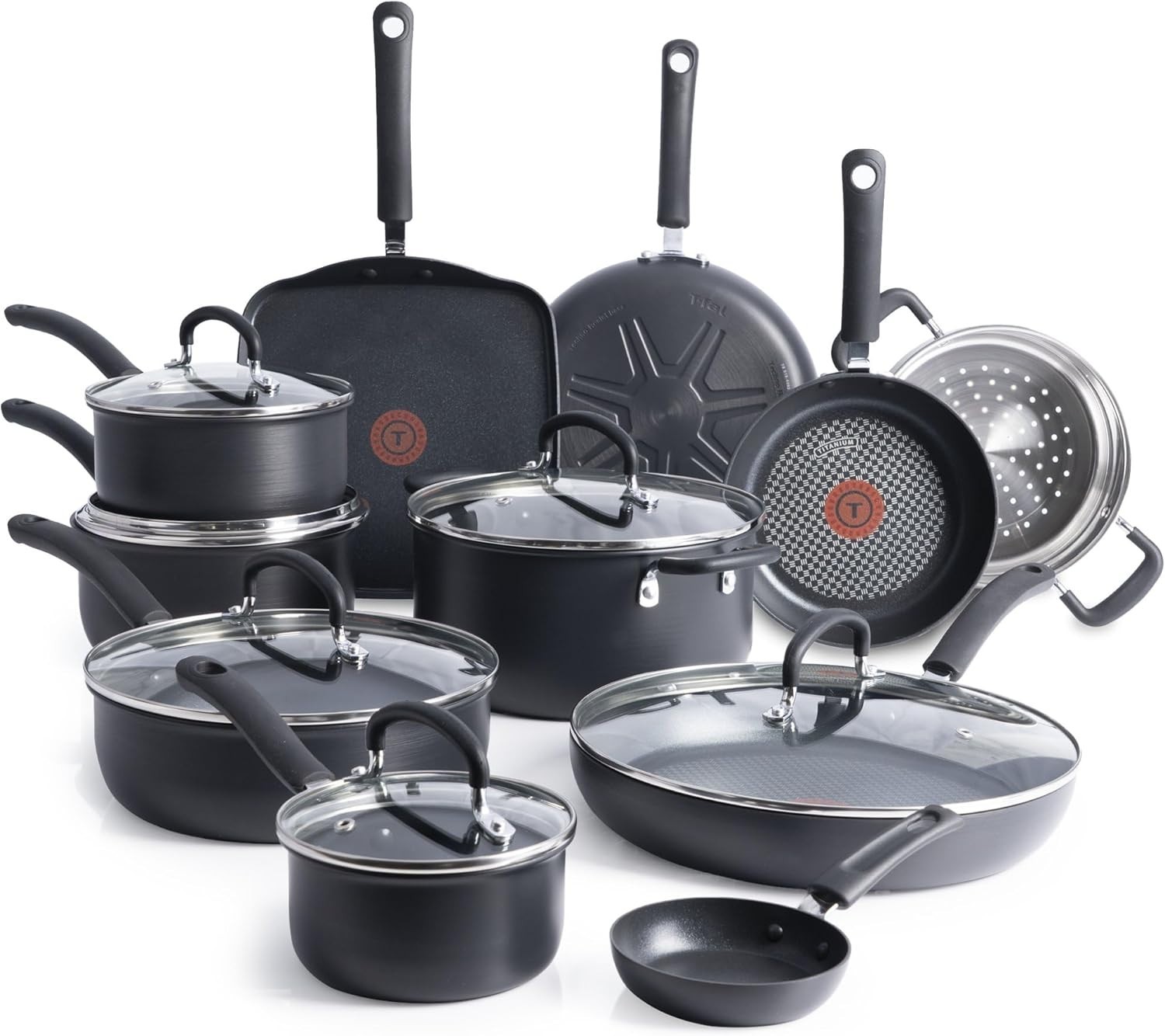 T-Fal Ultimate Hard Anodized Nonstick Cookware Set 17-Piece Dishwasher Safe NEW