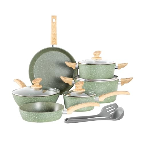 Induction Cookware Sets – 12 Piece Cooking Pan Set, 12 PCS Cookware Set Green