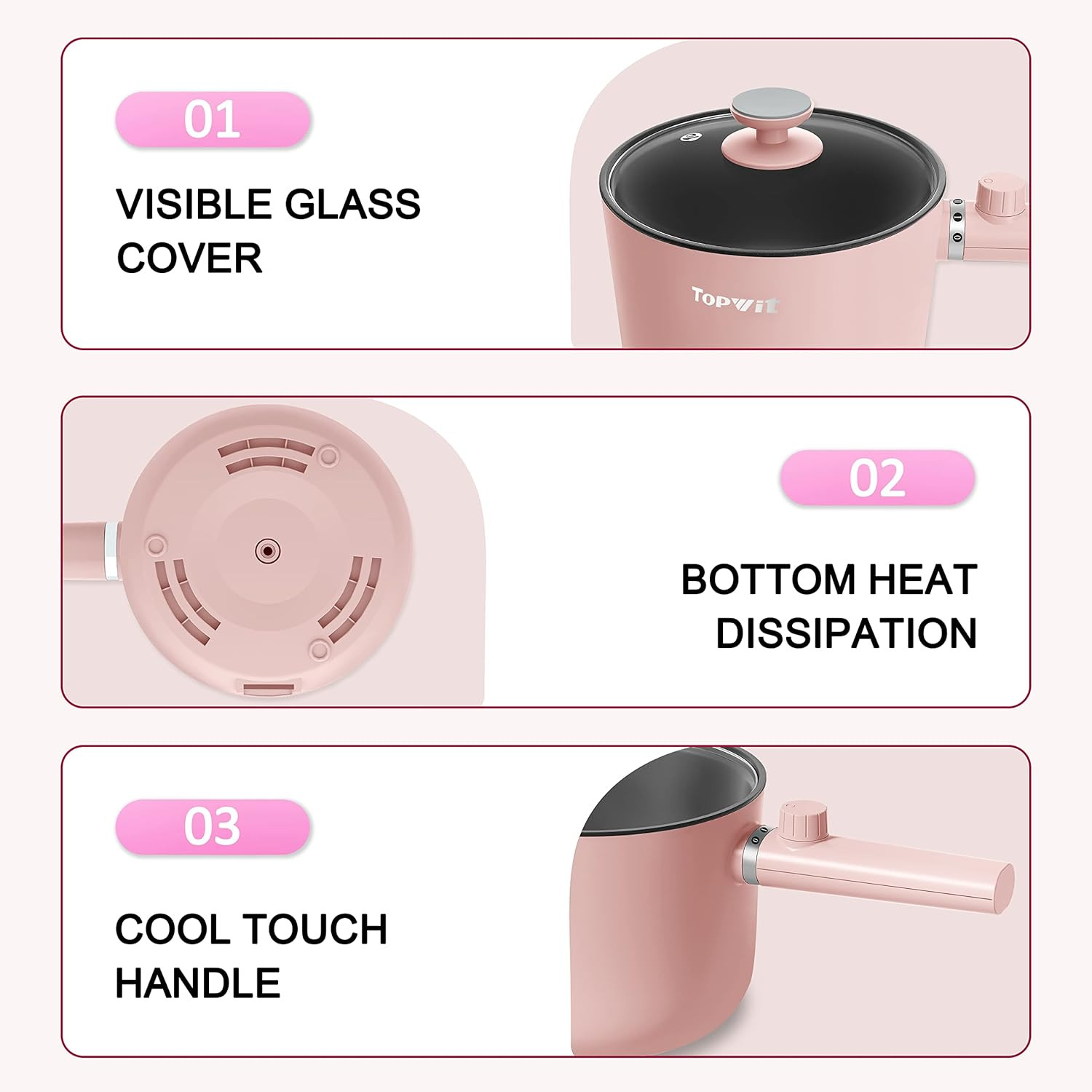 Hot Pot Electric, 1.5L Ramen Cooker, Portable Non-Stick Frying Pan, Electric Pot