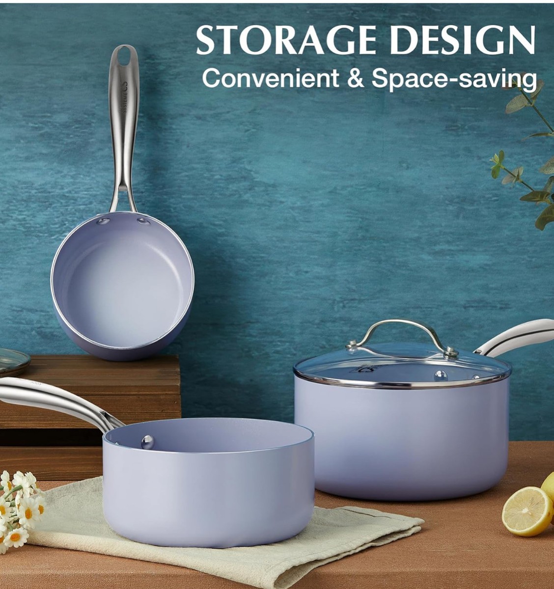 KOCH SYSTEME CS Nonstick Saucepan Set with Lid 1QT & 2QT & 3QT