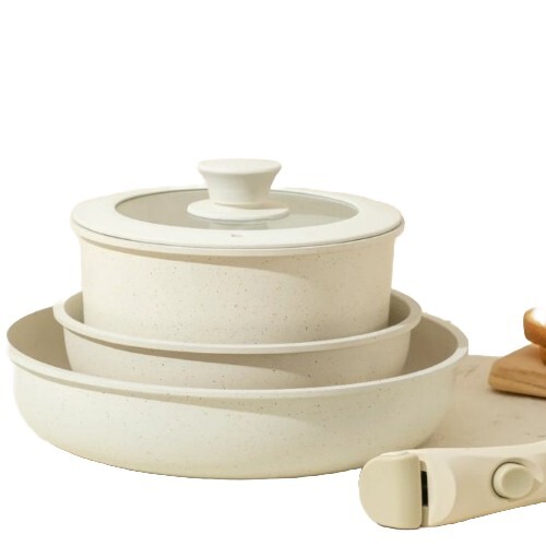 CAROTE 5-Pc. Nonstick Cookware Set ~ Detachable Handle ~ Granite Pot & Pan Set