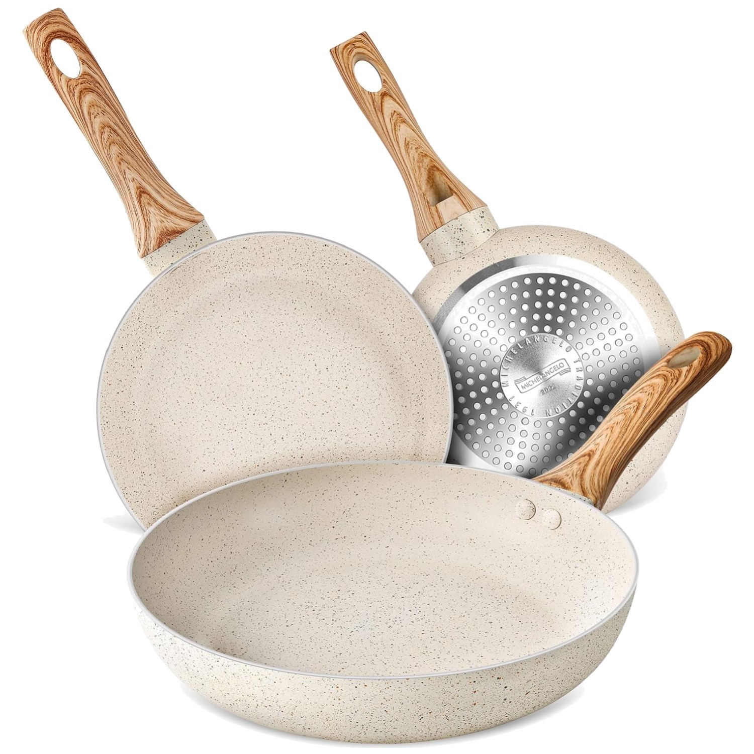 Granite Frying Pan Set, Nonstick, 3 Sizes, Anti-Scald Handle