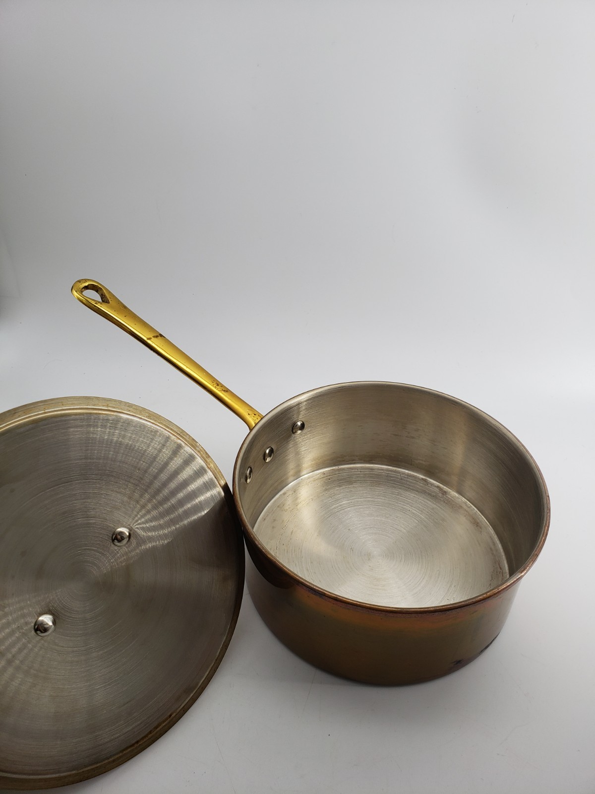 Vintage Copper 1.5qt Saucepan with Lid Brass Handles Made in Korea