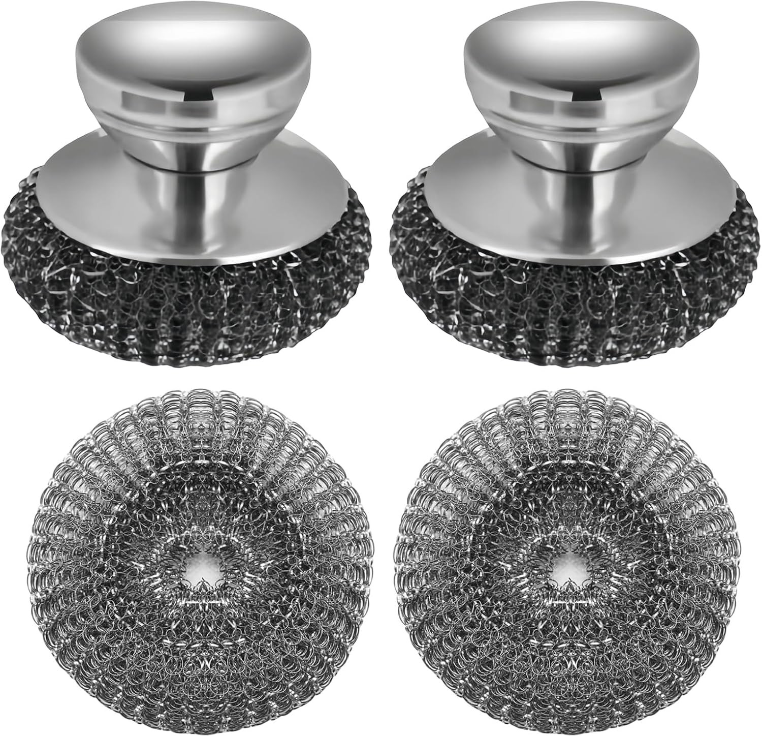 2 Pack Stainless Steel Wool Scrubber with 2 Replacement Pads, Stainless Steel Sc