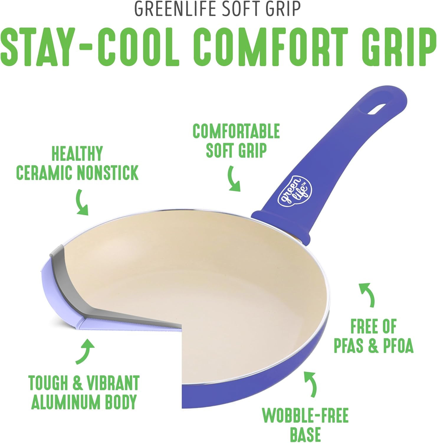 Soft Grip 16 Piece Cookware Set, Non-Toxic Pfas-Free Ceramic Nonstick, Frying, S