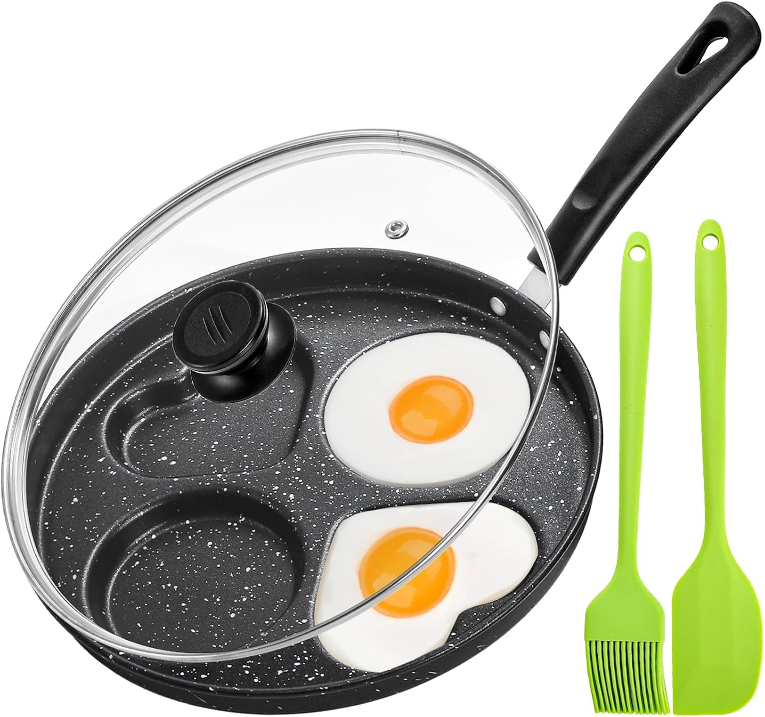 Nonstick Egg Frying Pan with Lid, 4-Cup Egg Pan Fried Egg Cooker, Round