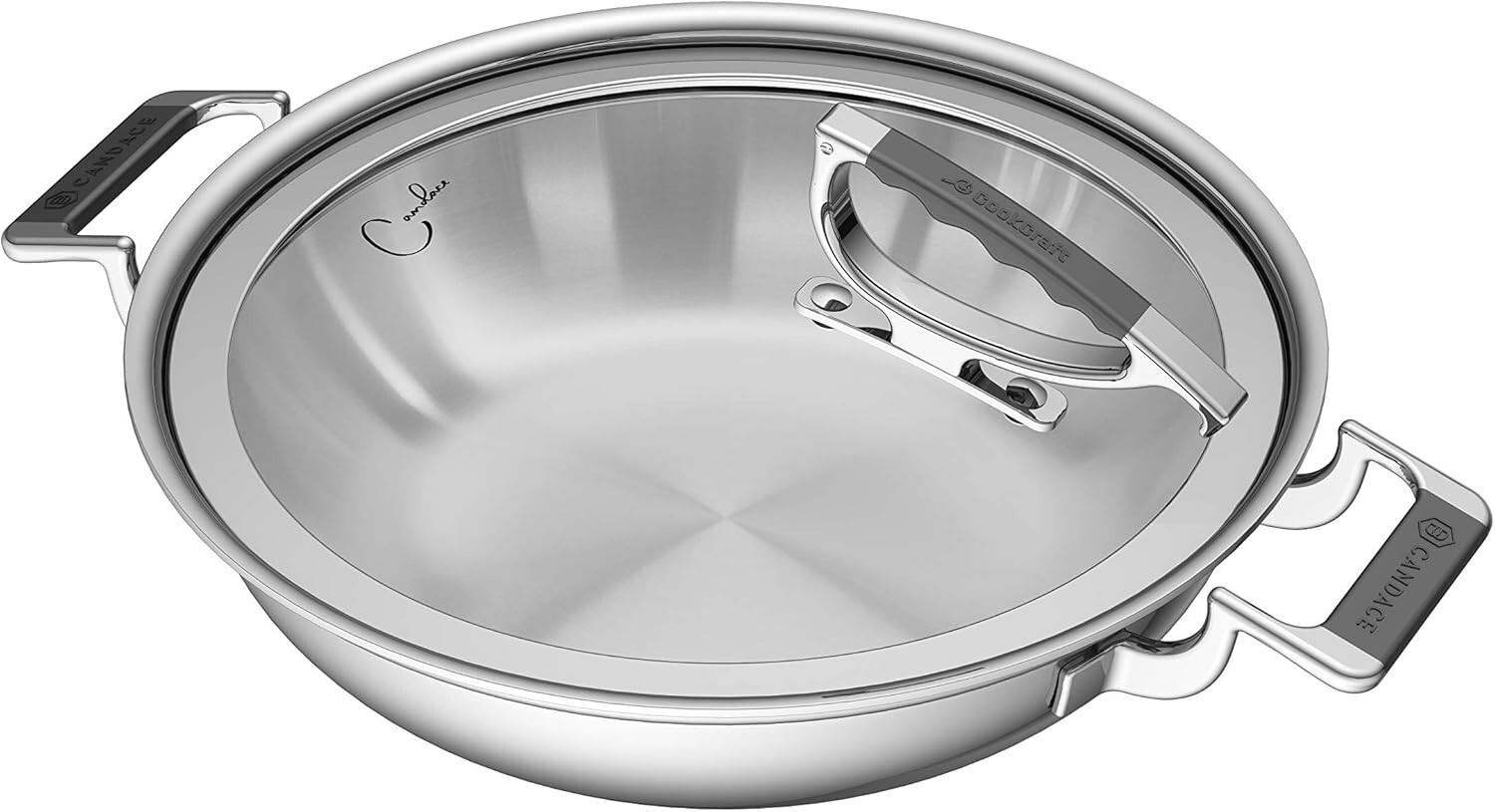 COOKCRAFT by CANDACE 12-INCH DUAL HANDLE CASSEROLE PAN w/ GLASS LATCH LID NIB
