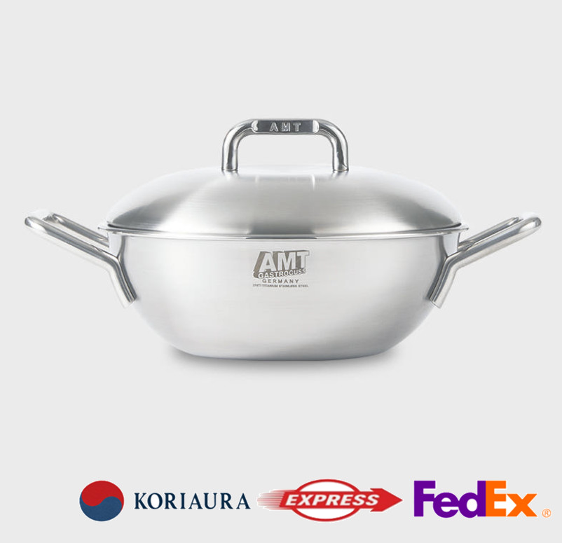 AMT Sharp 316Ti Titanium 5-Ply Double Handle Wok Pan 22cm 8.7″ Induction Lid