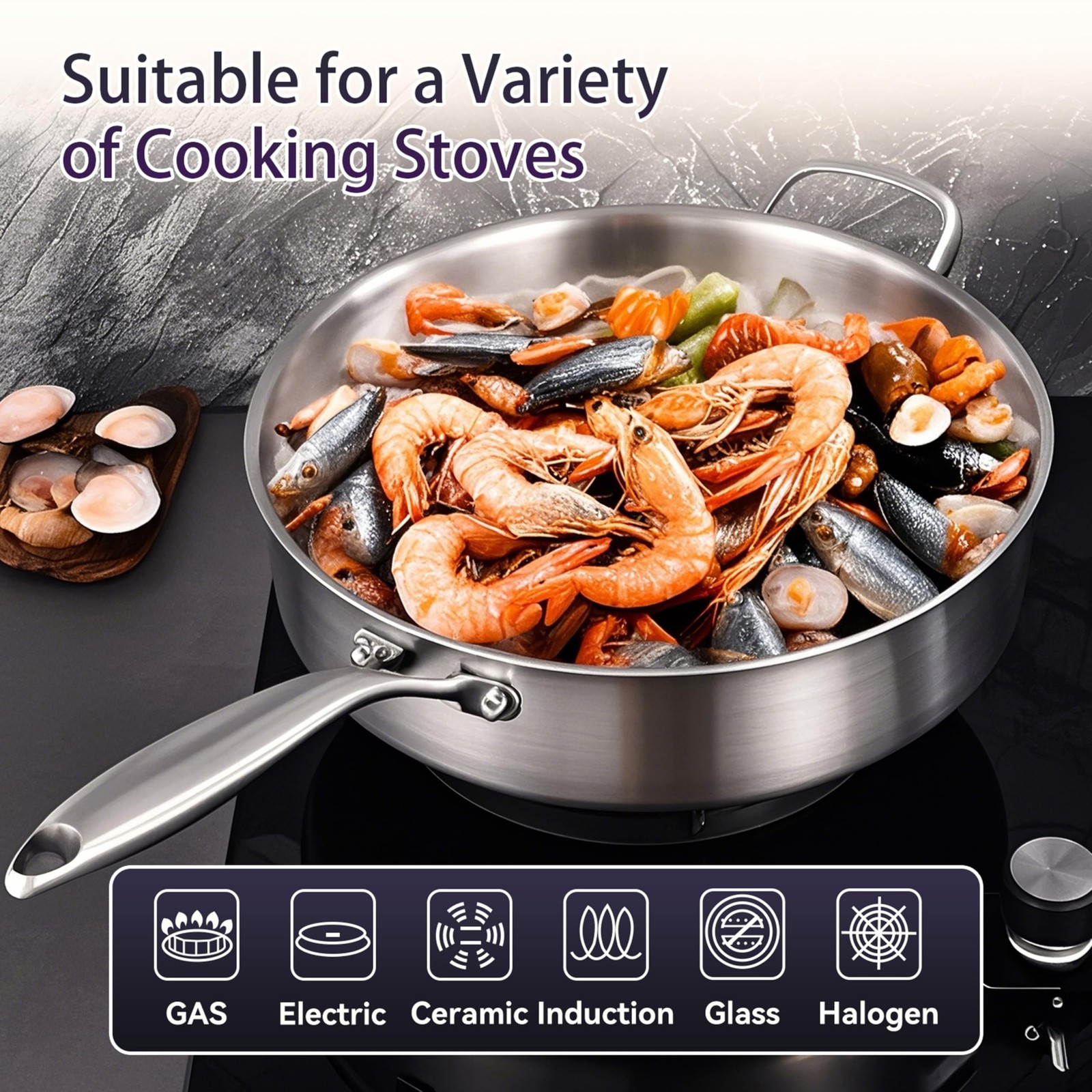 5 Quarts Tri-Ply Stainless Steel Sauté Pan wih Lid, 12 Inch Deep Frying Pan,J…