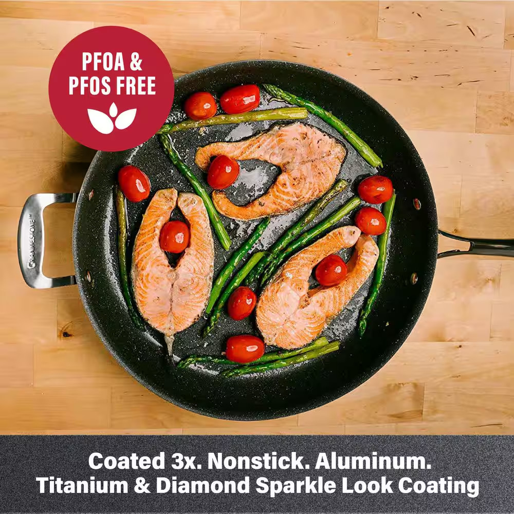 14 In. Aluminum Ultra-Durable Diamond Infused Family Skillet with Helper Handle