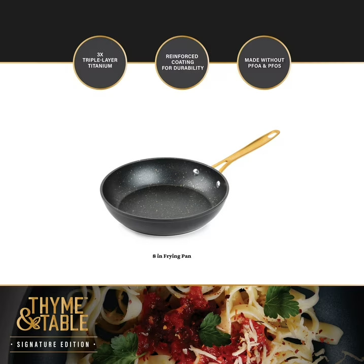 Thyme & Table Non-Stick 8-Inch Fry Pan, Signature Collection Black & Gold