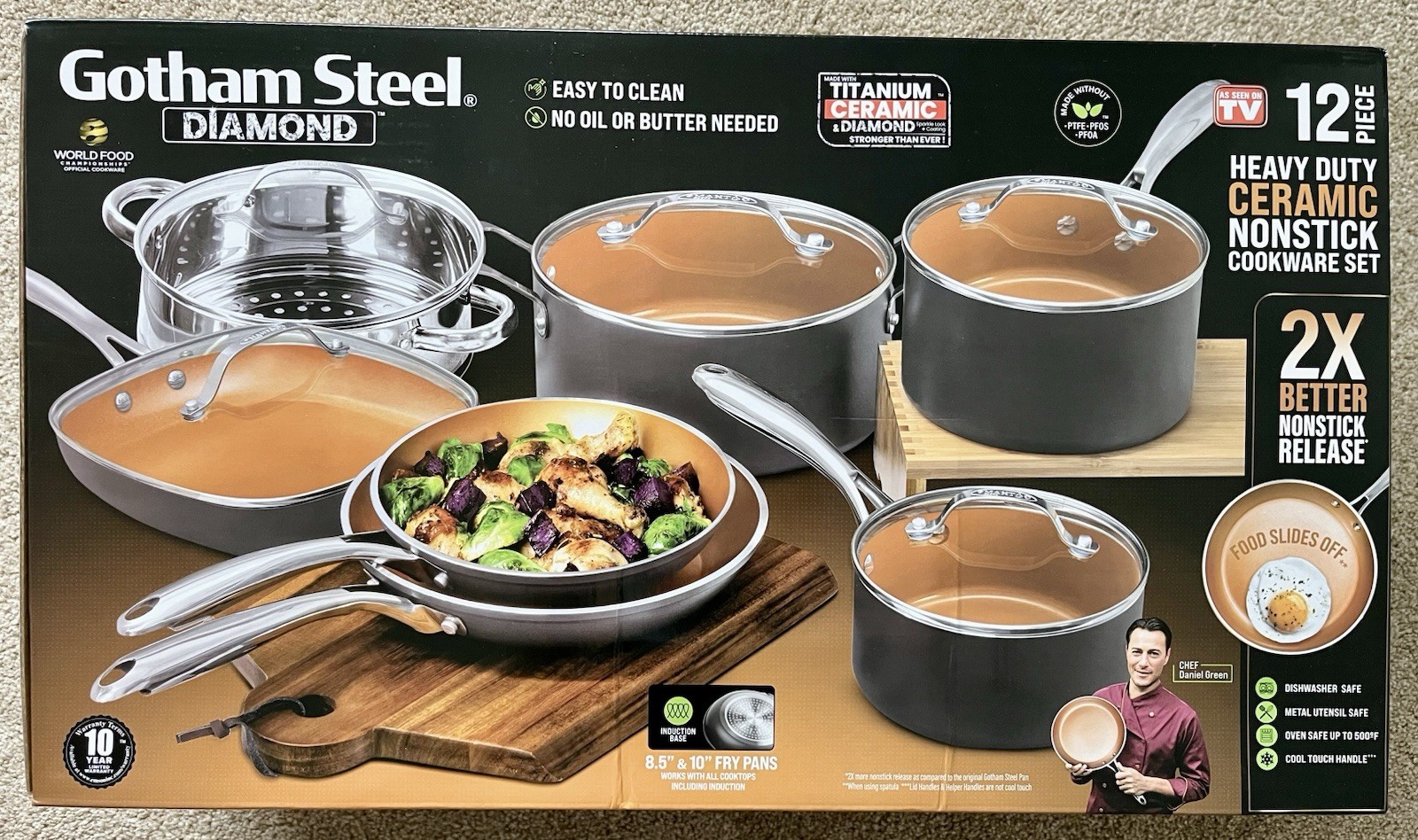 GOTHAM STEEL DIAMOND 12 PC HEAVY DUTY CERAMIC NON-STICK COOKWARE SET POTS & PANS