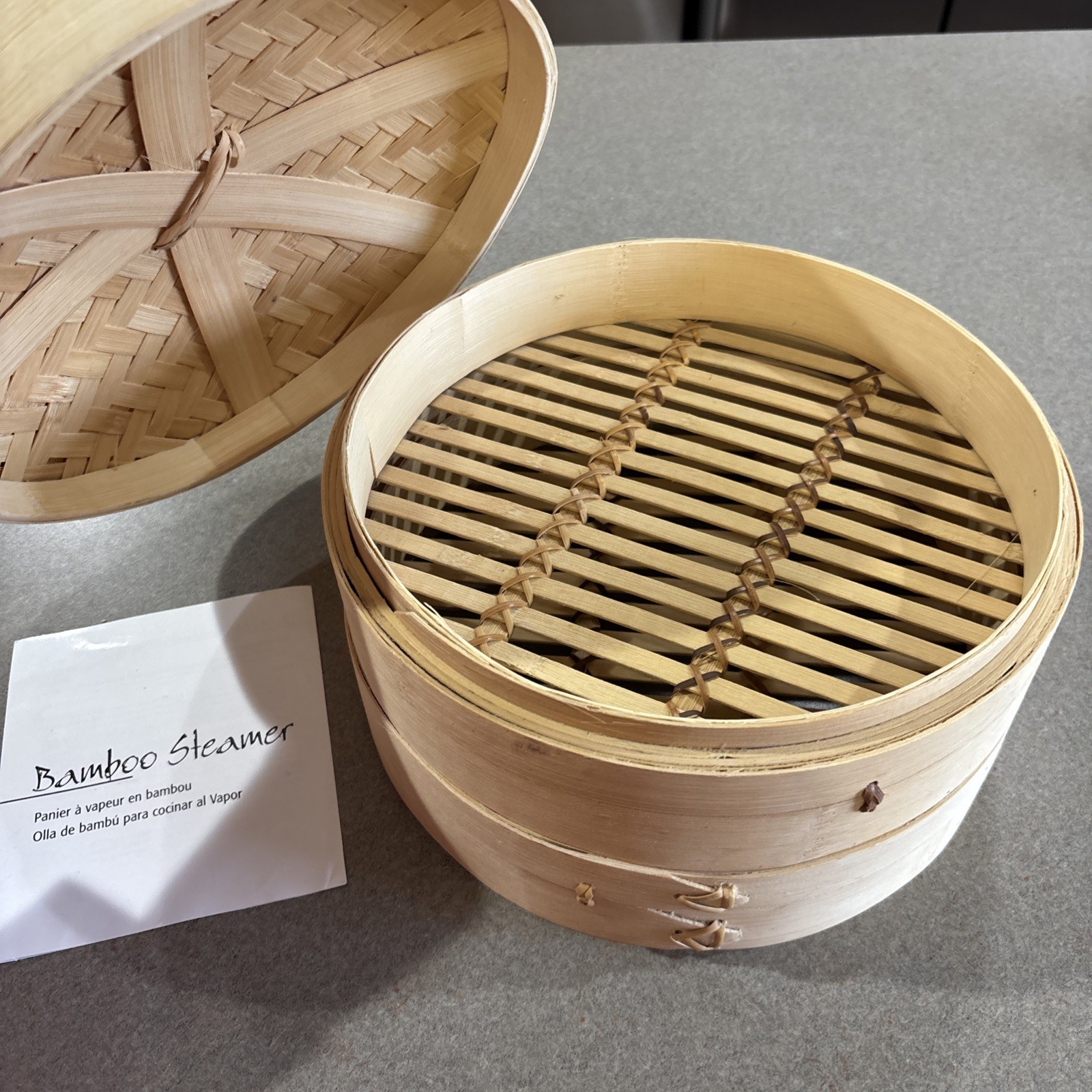 BAMBOO STEAMER 10″ NON STICK NEW OPEN BOX 10 INCH VEGGIE STEAMERW/ CARE INSTRUCT