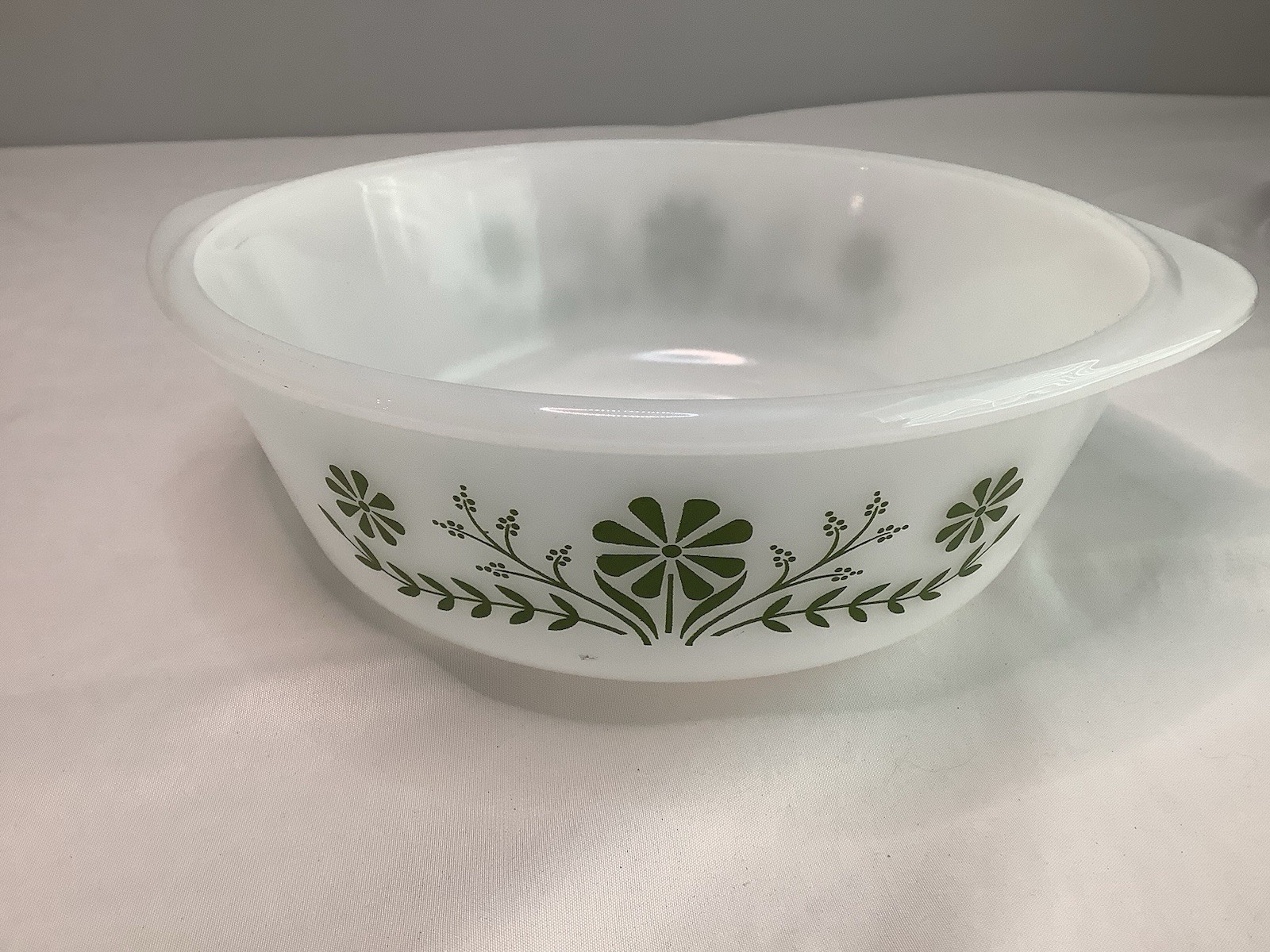 Vintage Glasbake 8.5″ Green Daisy Casserole Dish NO Lid 2 Qt USA J514 Ovenware