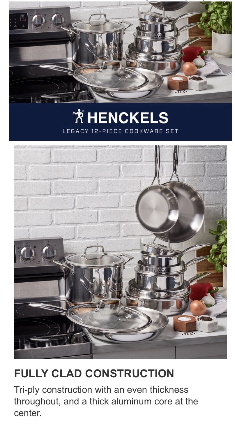 Henckels Legacy Tri-Ply Clad 12 Piece Stainless Steel Cookware Set 1816600
