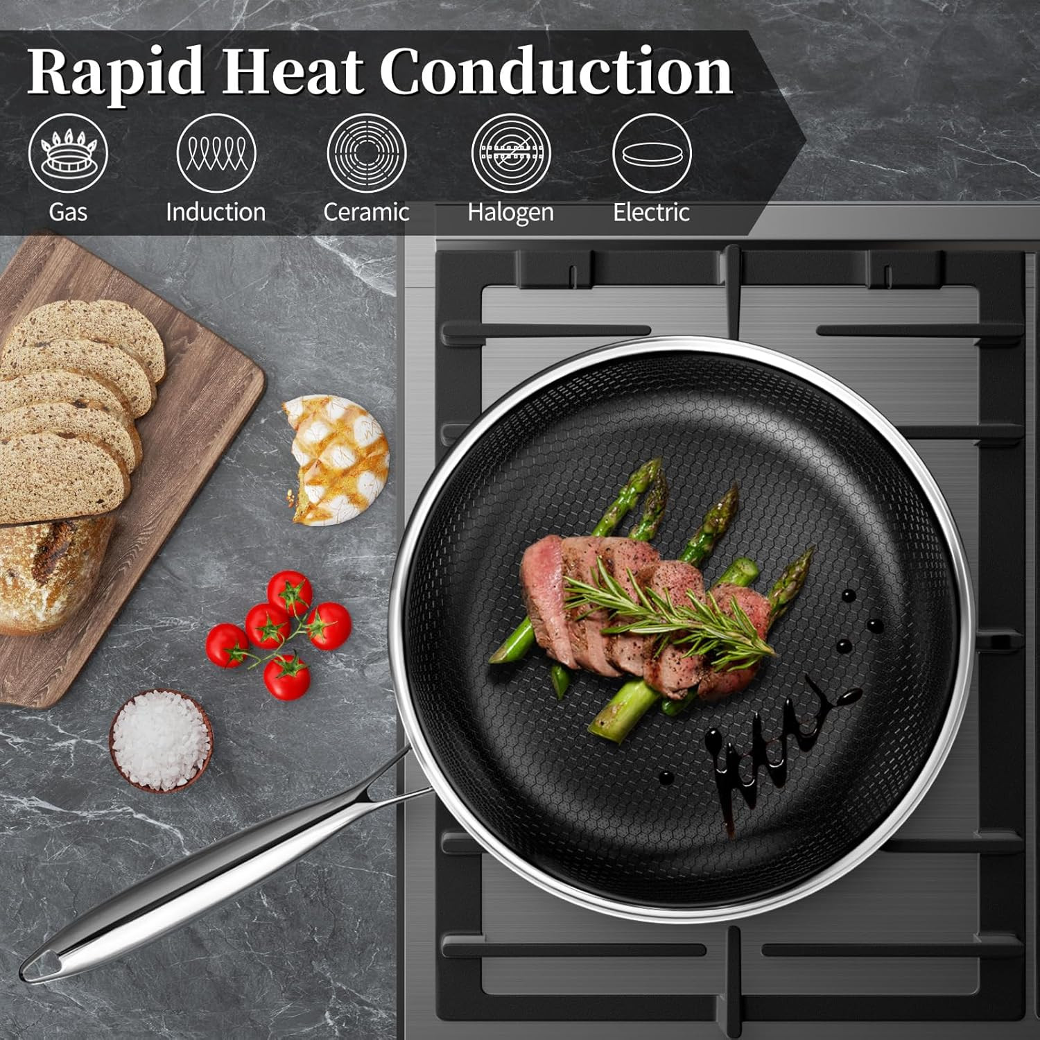 Nonstick Frying Pans 8 Inch Hybrid Tri-Ply Stainless Steel Frying Pan Skillet Ti