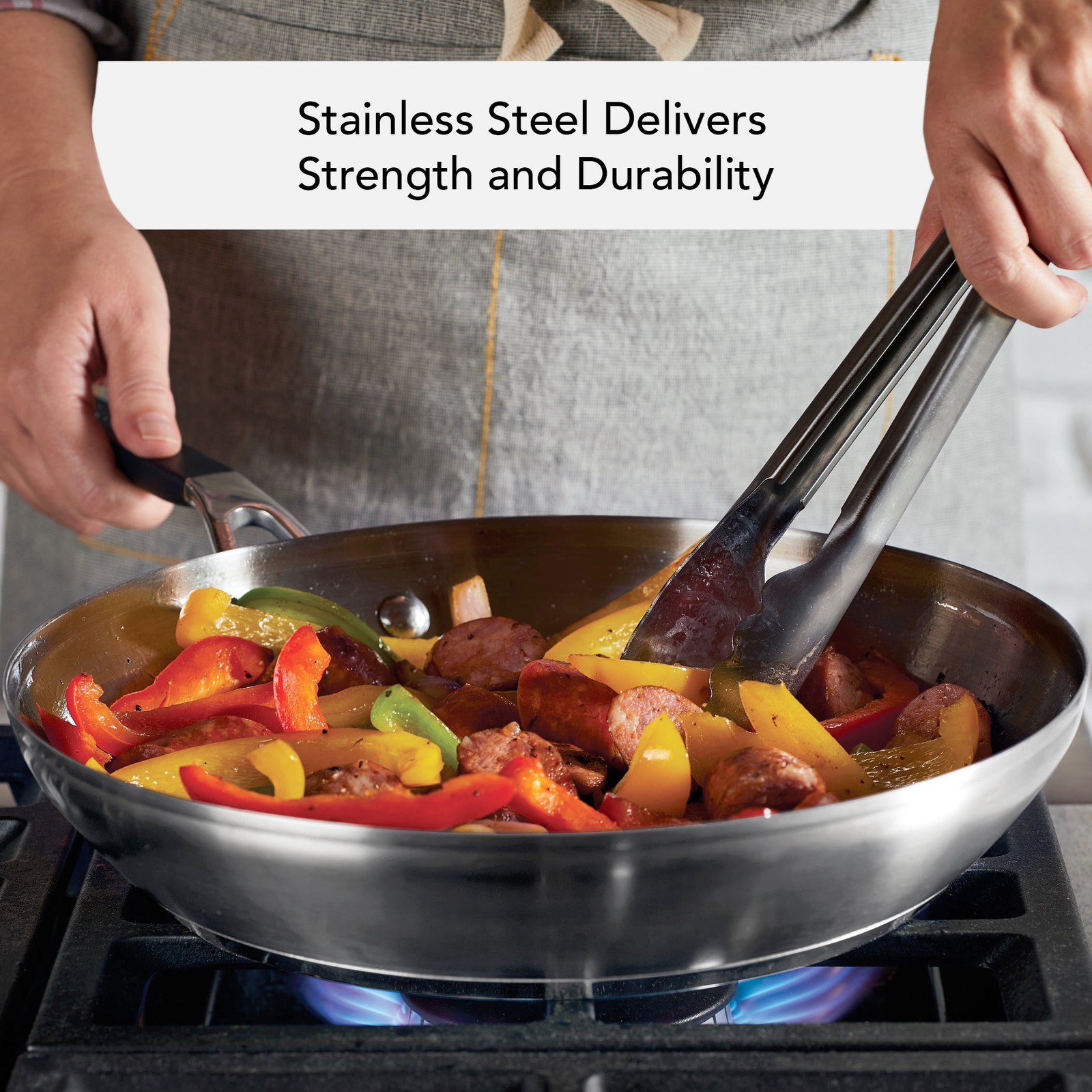 Stainless Steel Induction 12 inch Frying Pan, Brushed Stainless Steel