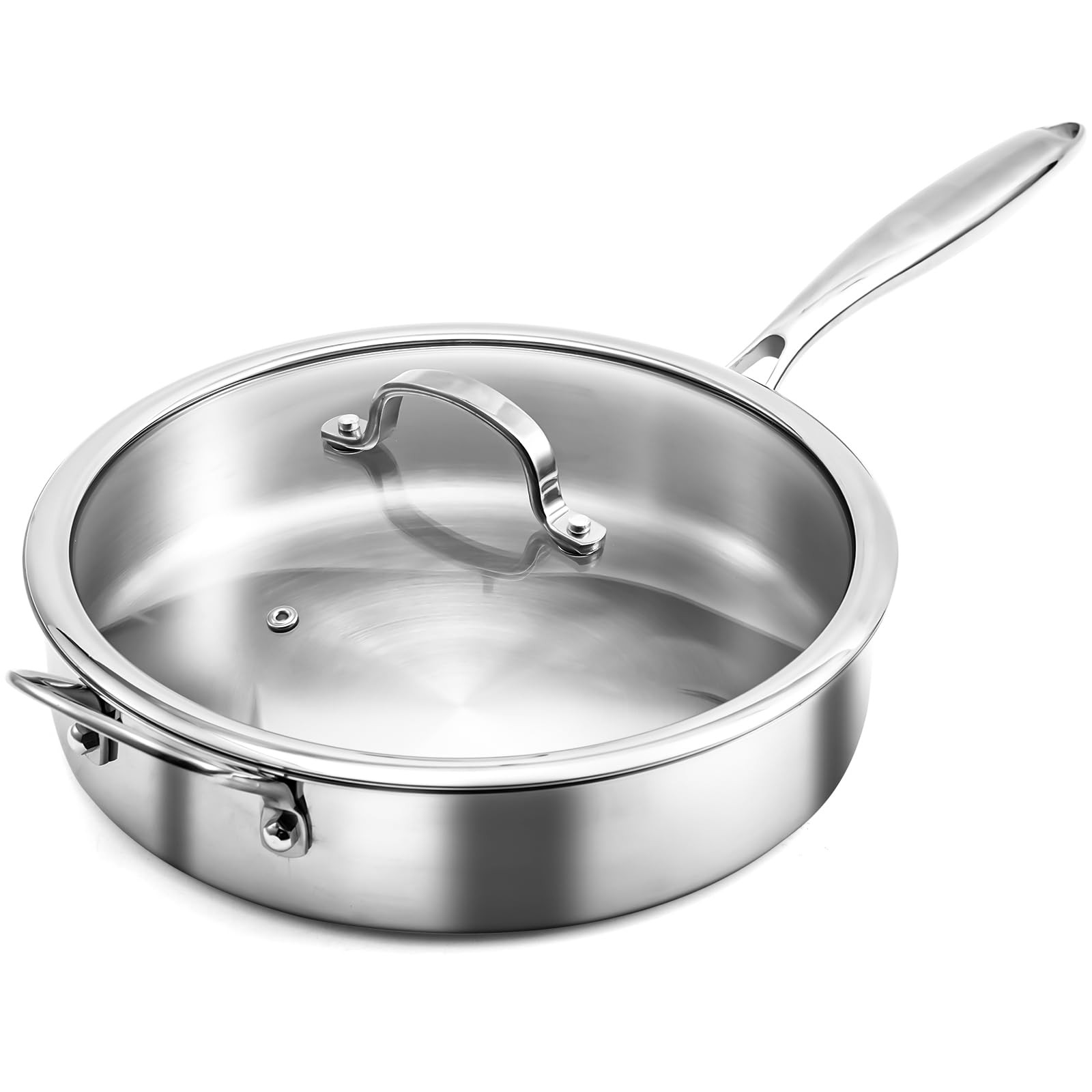 11″ Stainless Steel Saute Pan with Lid for 3-4 Servings, 4.7 QT Tri-Ply Deep …