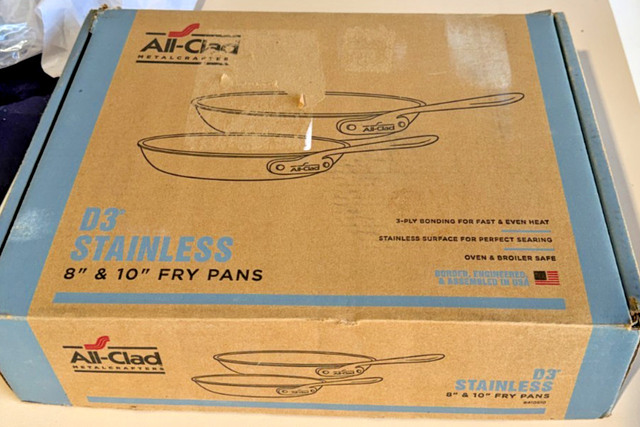 NEW OPEN All-Clad D3 Stainless Steel 3-Ply Bonded 2 Piece 8″ & 10″ Fry Pan Set