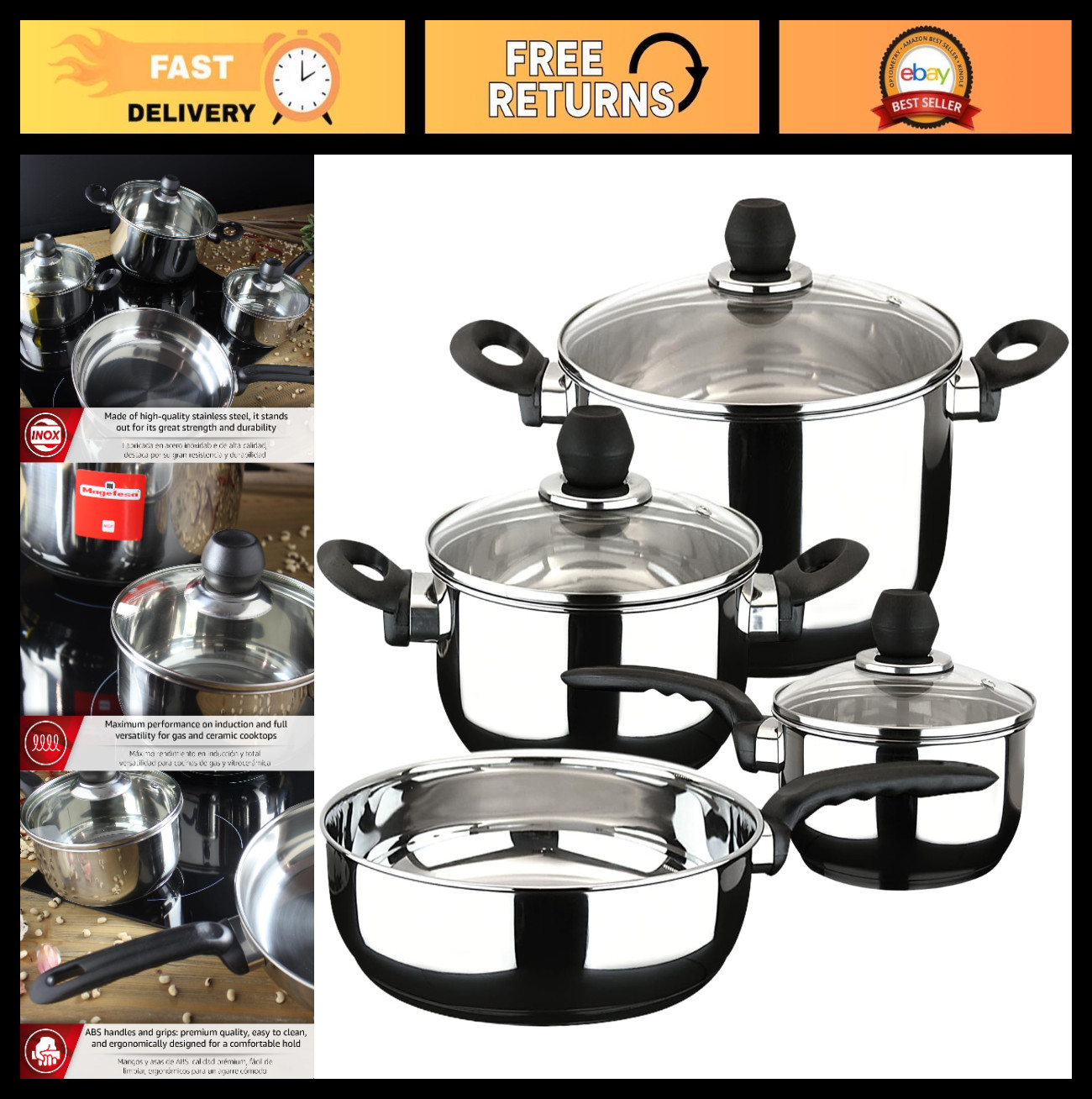 7-Piece Stainless Steel Cookware Set – Stockpot, Stew Pot, Saucepan & More, All