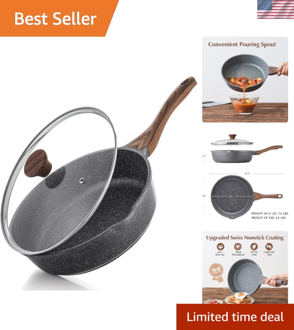 Classic Granite Nonstick Skillet – 10-Inch Deep Frying Pan with Stay-Cool Handle