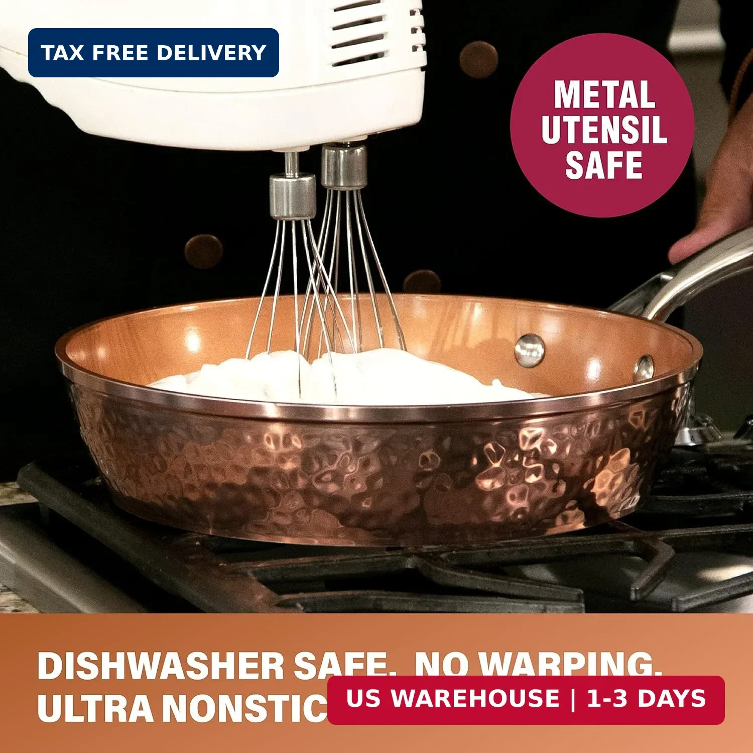 Gotham Steel 10″ Hammered Nonstick Fry Pan w/Lid, Ceramic, Induction Safe