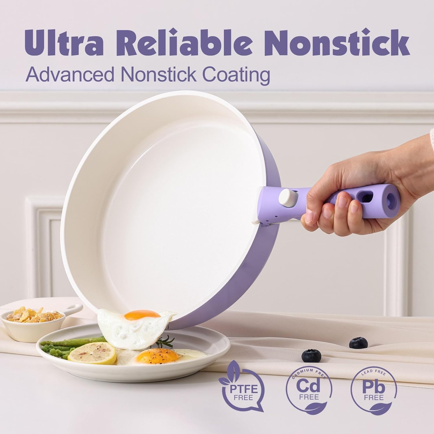 17 Piece Ceramic Pots and Pans Set, Nonstick Detachable Handle Cookware, Indu…