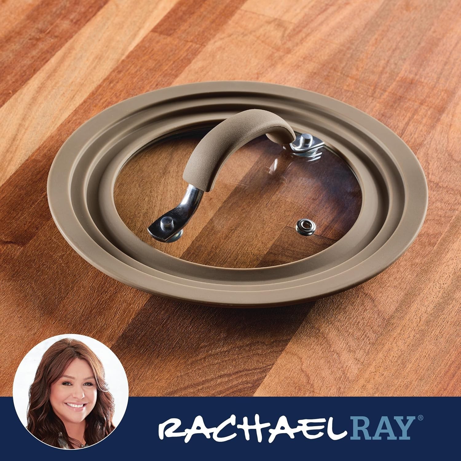 8.5″ Universal Glass Lid Silicone Rim Heat Resistant Taupe