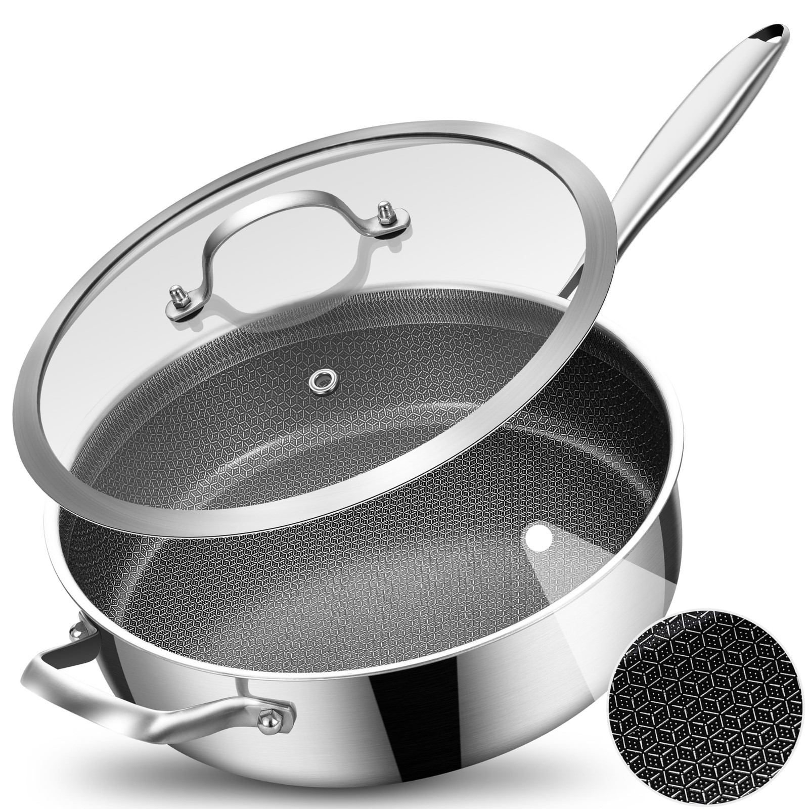 5 QT Hybrid Ceramic Coating Non Stick Tri-Ply Stainless Steel Sauté Pan with …