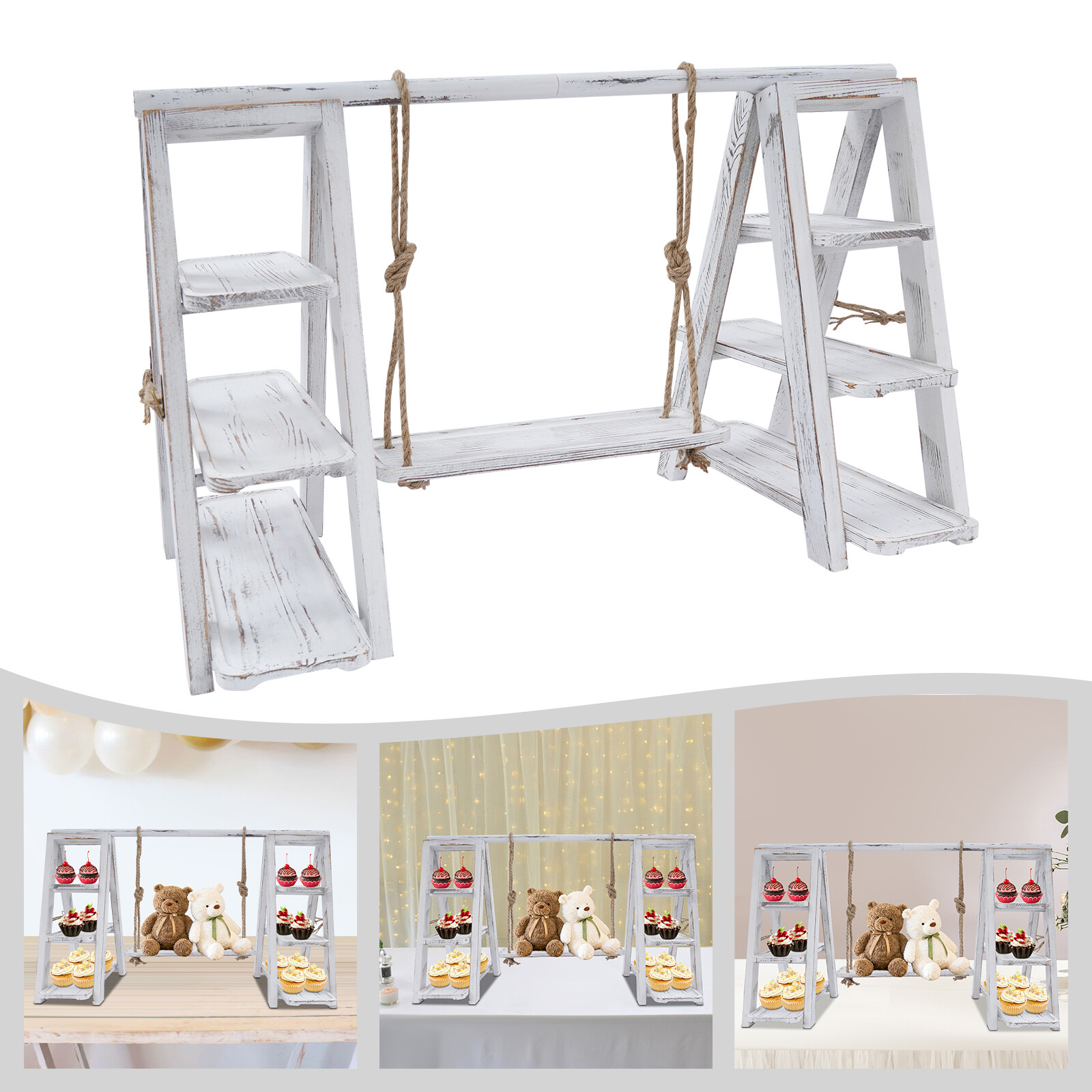 3 Tier Cupcake Stand Table Display Set With Removable Trays Serving Ladder Stand