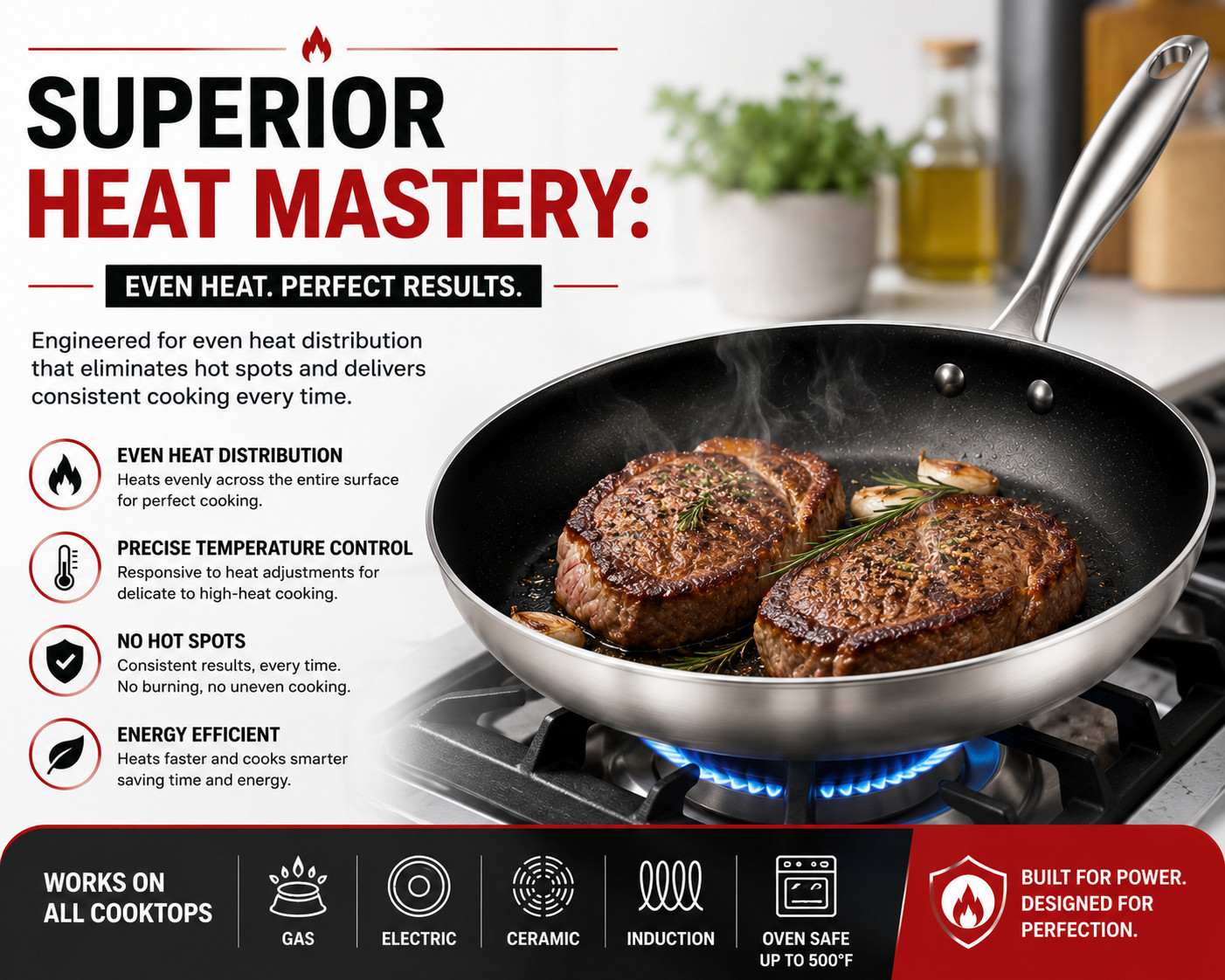12 Inch Nonstick Frying Pan Aluminum Alloy Stainless Steel Steak Skillet