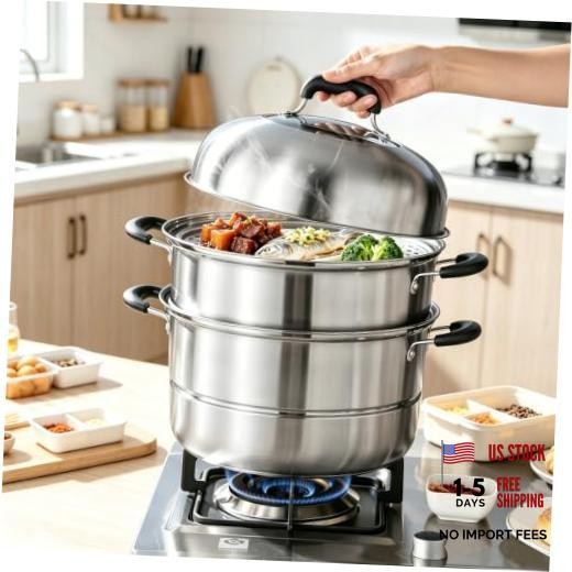 3-Tier Steamer Pot for Cooking Stainless Steel Steam Pot with Lid 12.6Inch