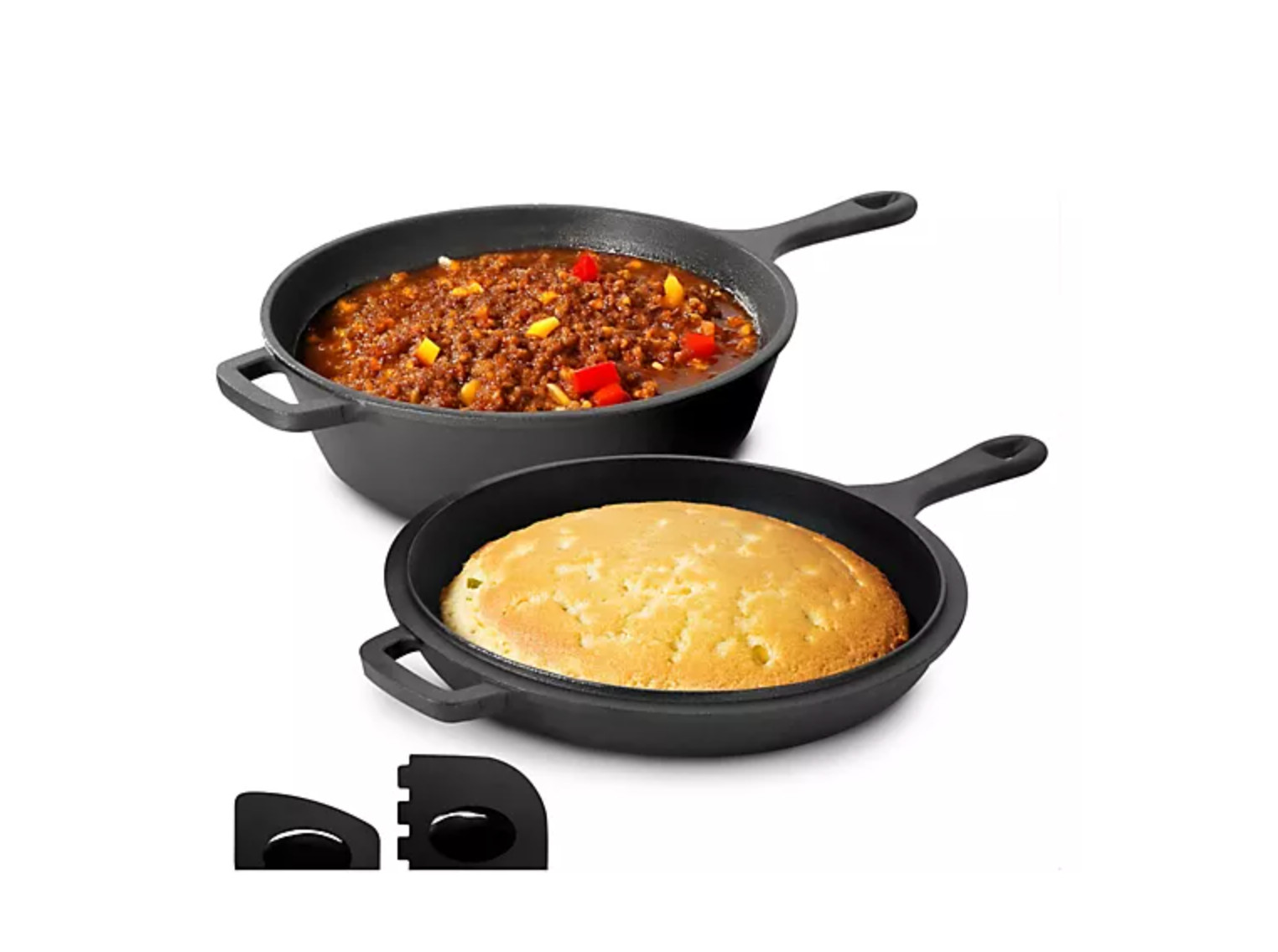 MegaChef 10.5″ 2-in-1 Cast Iron Skillet Fry PanLid w/ Scraper