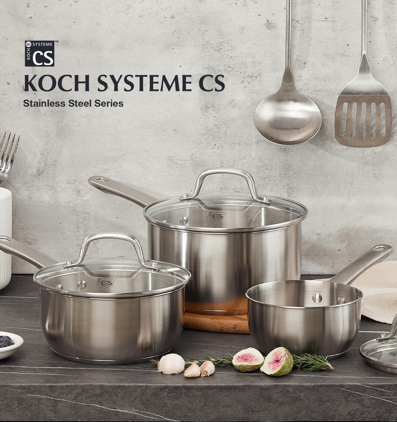 KOCH SYSTEME CS Stainless Steel Saucepan Set, 1QT 2QT 3QT Sauce Pan, Premiu…