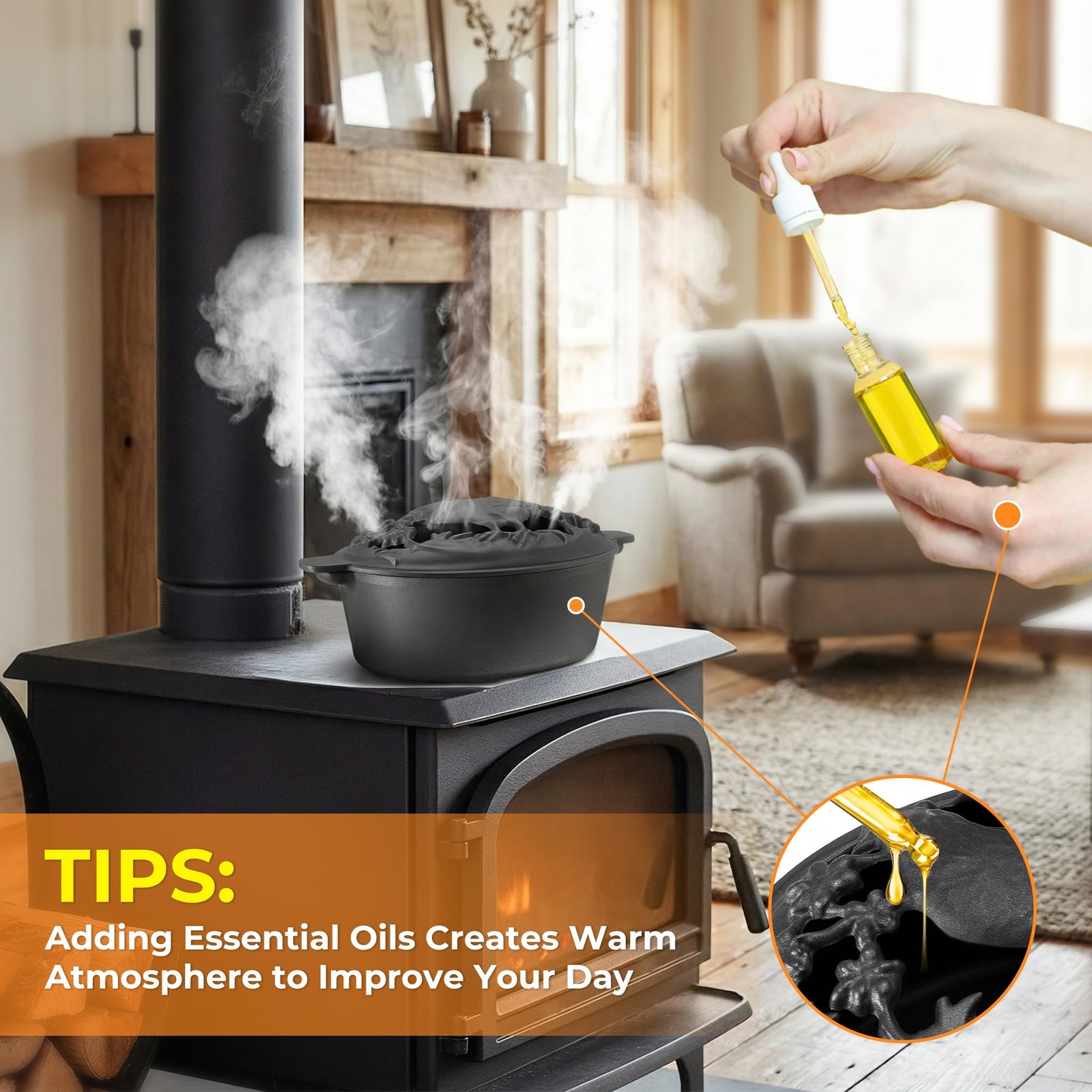 Wood Stove Steamer 2.5 Quart Humidifier Cast Iron Porcelain Fireplace Pot