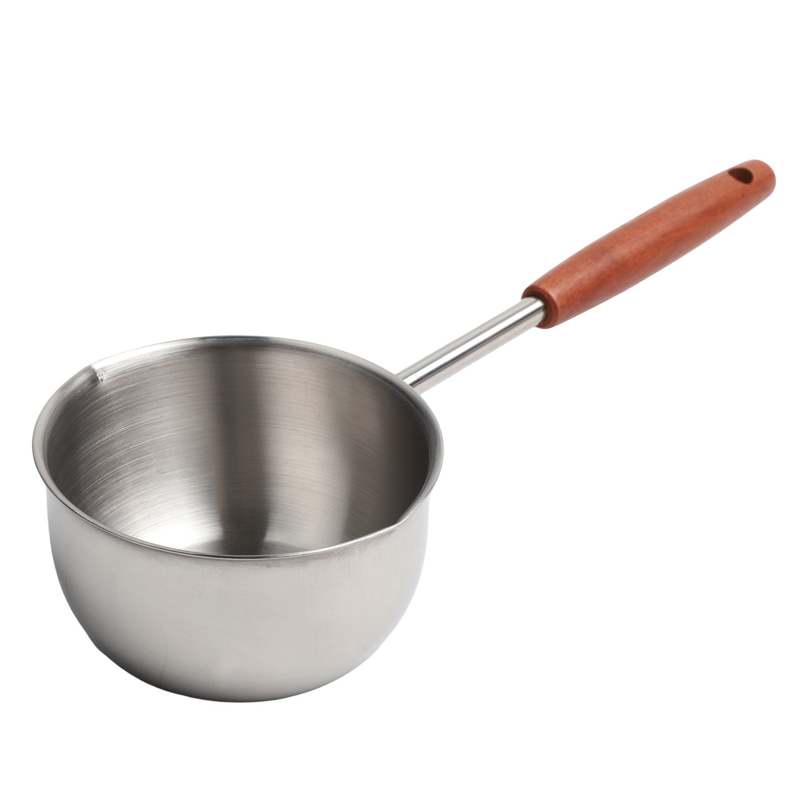 Compact 300ml Stainless Steel Frying Pan with Extended Wooden Handle Design