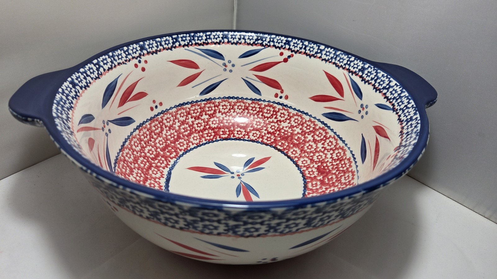 Temptations Tara Old World Red White Blue 4QT MIXING BOWL Firework Fetti 10¾”x4½