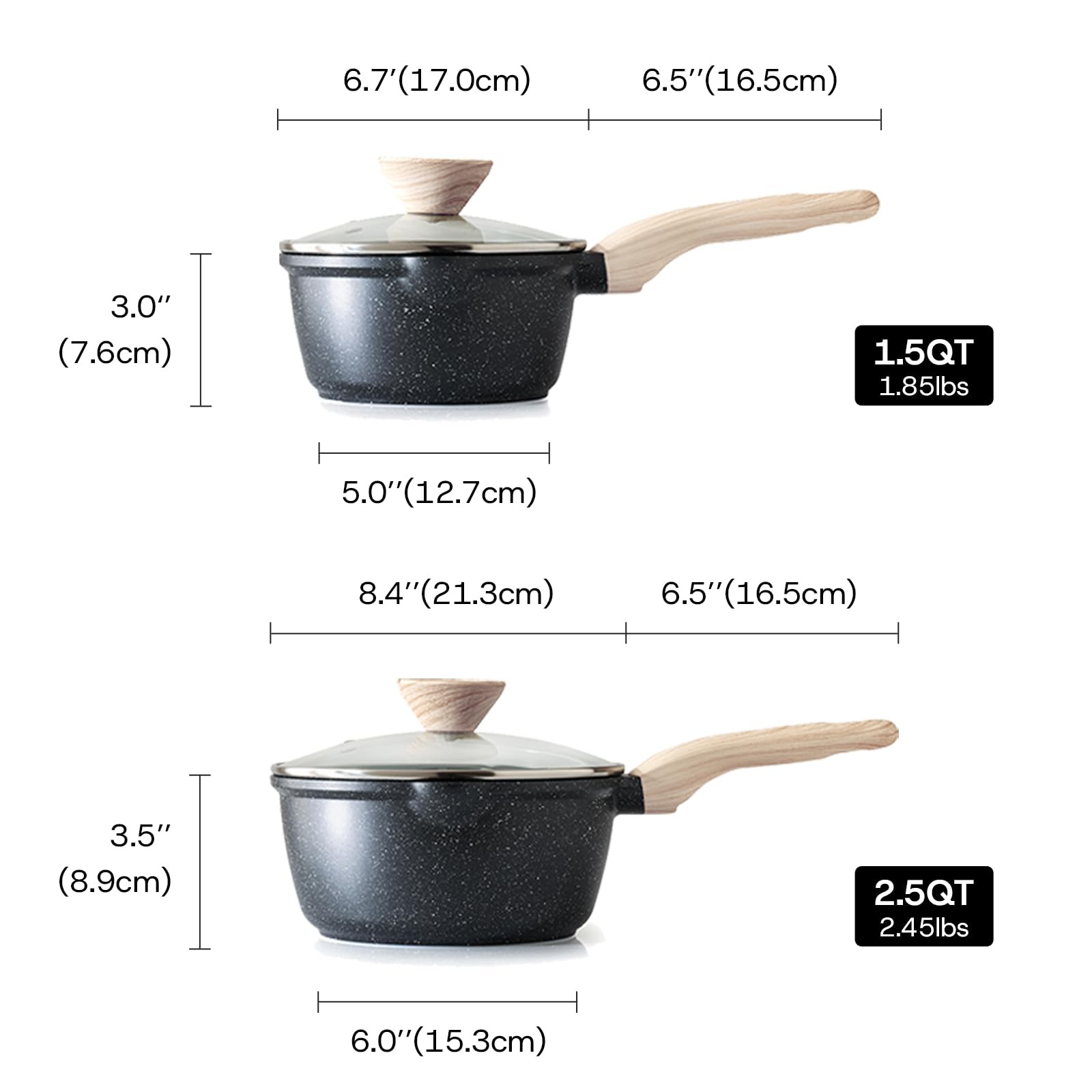 Kordisen Sauce Pan Set with Lid, 1.5Qt & 2.5 Qt Nonstick Cooking Pots with Pour