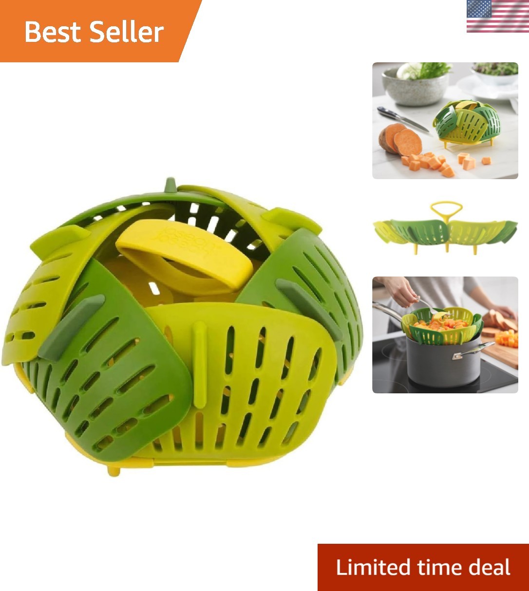 Bloom Folding Steamer Basket – Expandable, BPA-Free & Compact Storage – Green