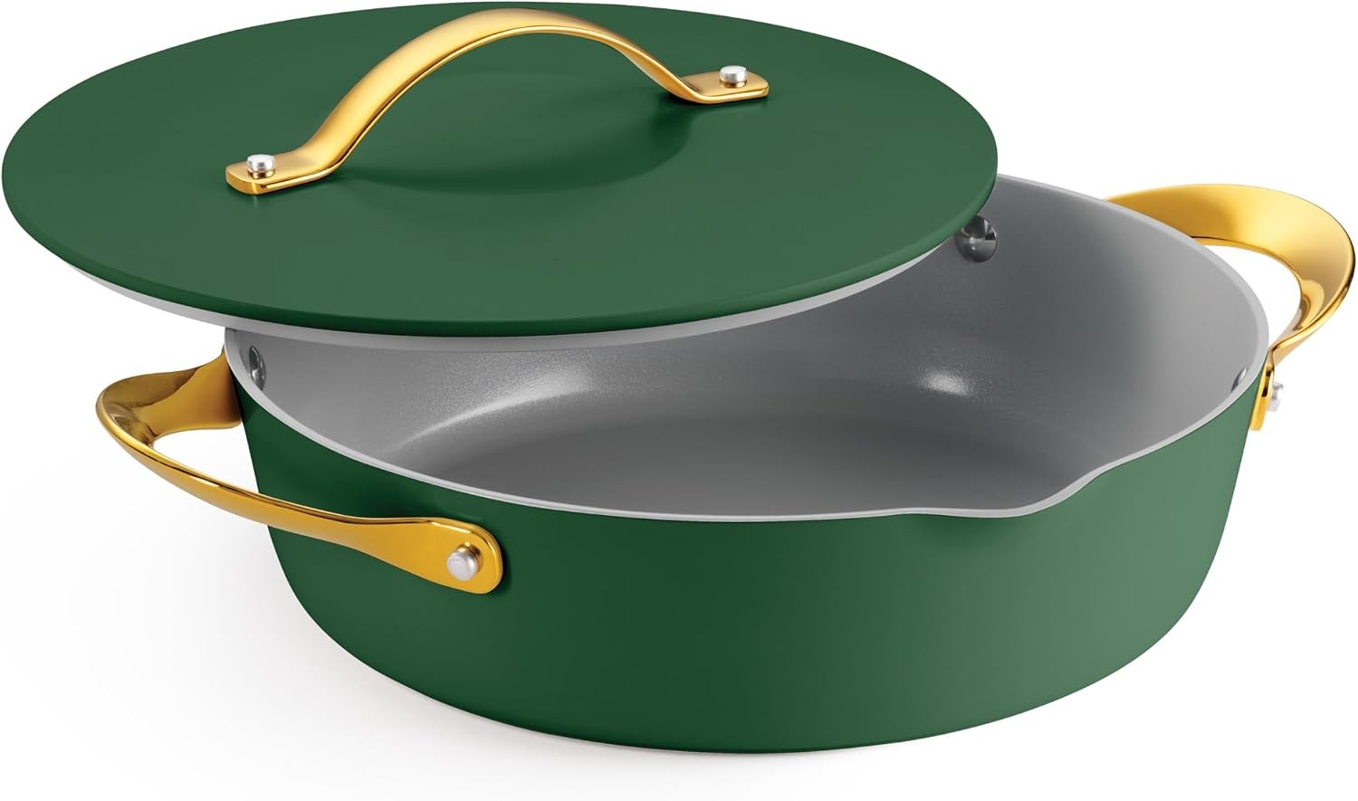 Fiora 4.25-Quart Multipurpose Ceramic Non Stick Cooking Pan with Lid, Green