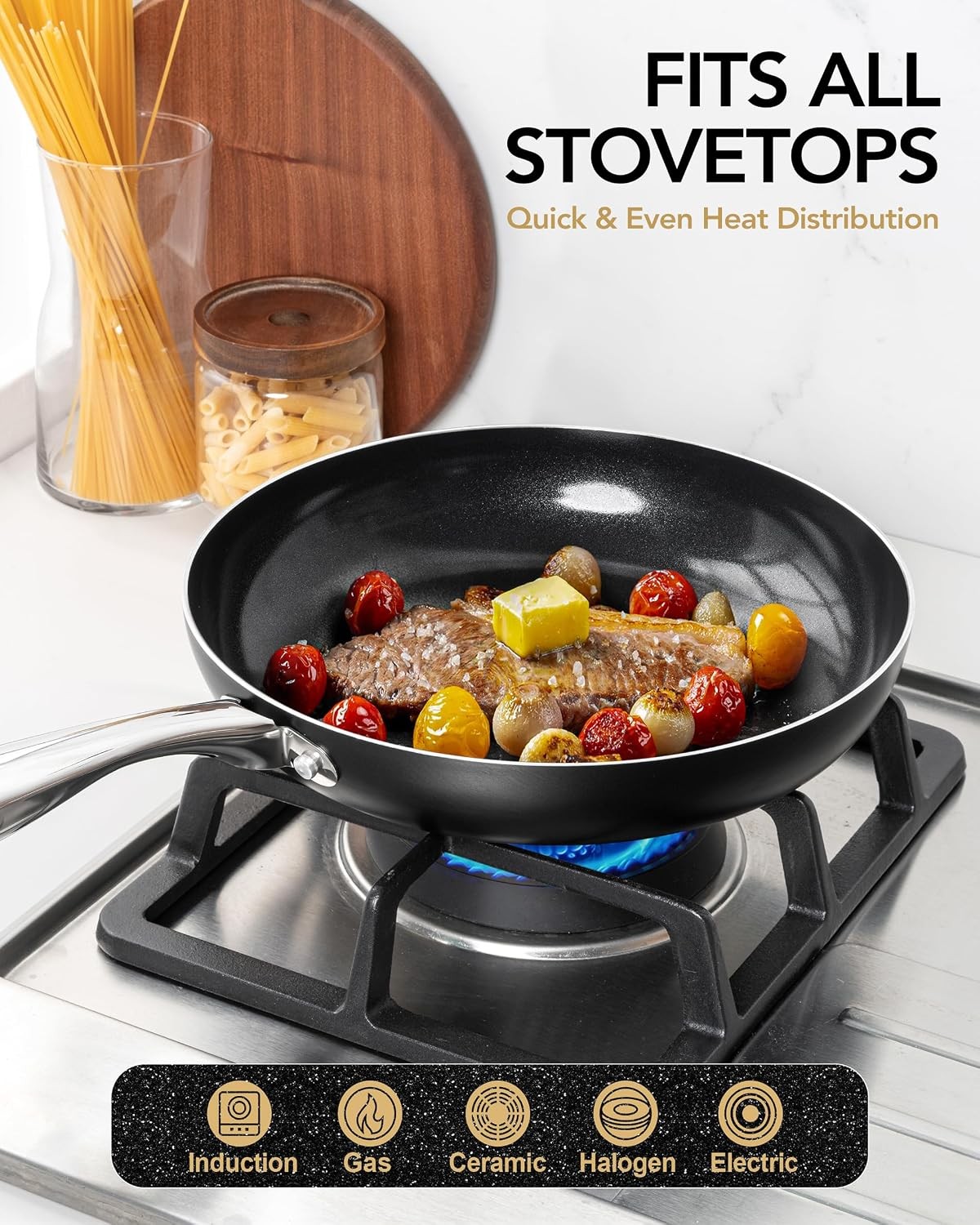 Ceramic Frying Pan – 10 Inch Frying Pan Nonstick with Lid, Non-Toxic Skillet