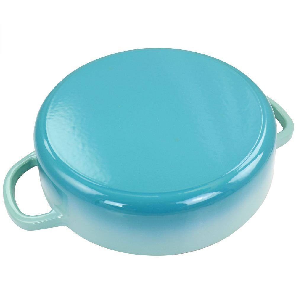 Crock Pot Artisan 5 Quart Enameled Cast Iron Braiser Pan w Lid in Gradient Aqua