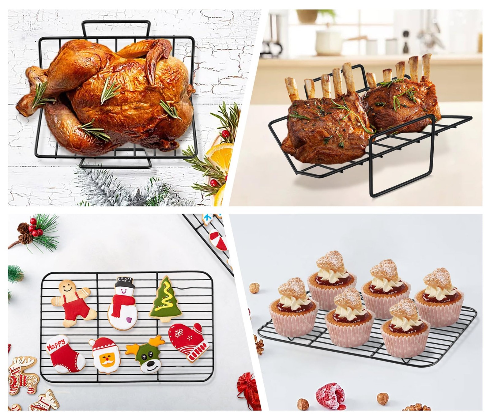 TeamFar Roasting Pan, 14inch Coated Turkey Roaster Lasagna Pan with V-Shaped Rac