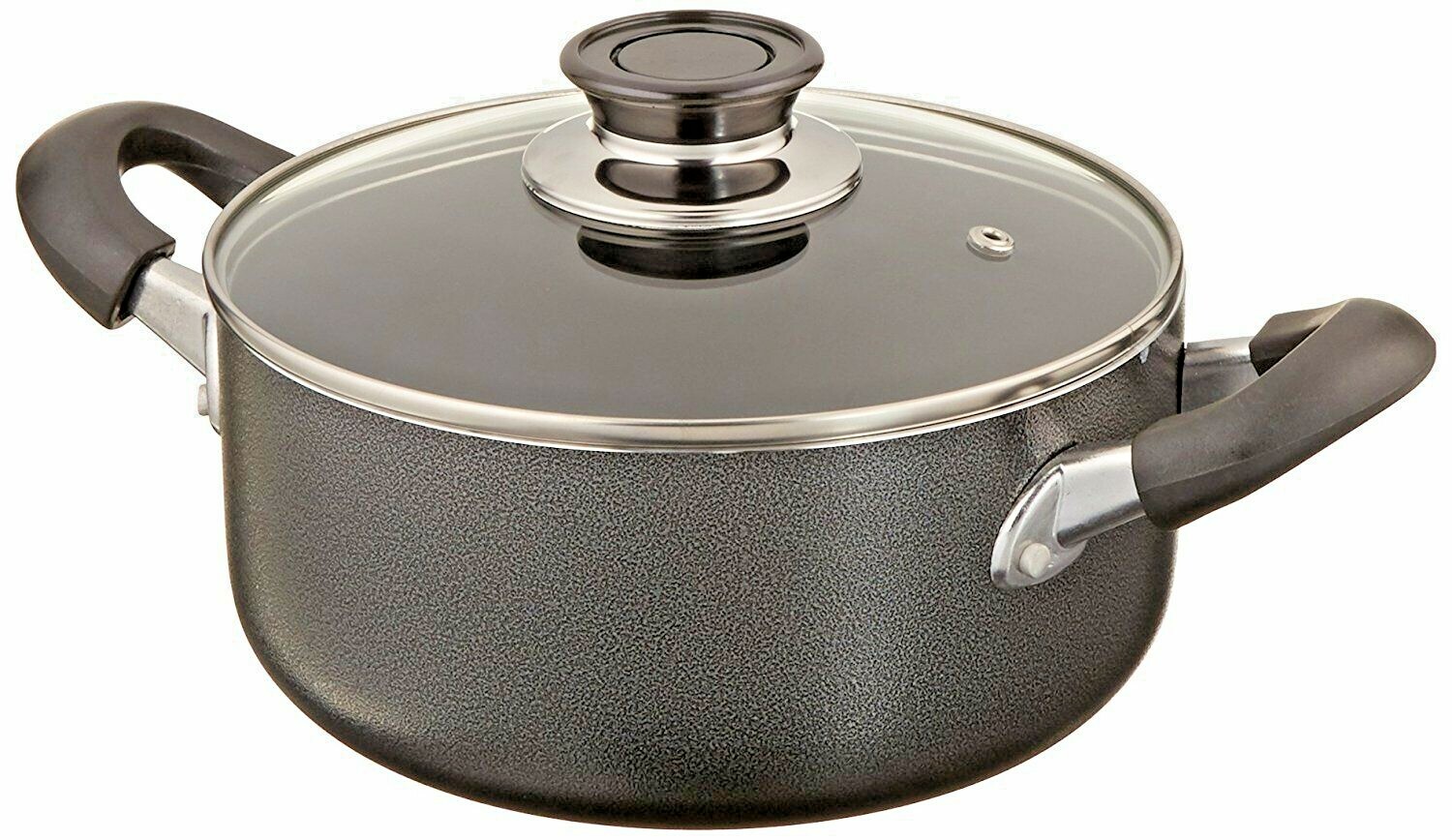 Non-Stick Sauce Pan Aluminum With Glass Lid 3.5 Quart, Black