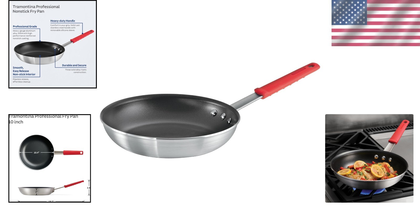 10-Inch Professional Nonstick Frying Pan, Red Handle