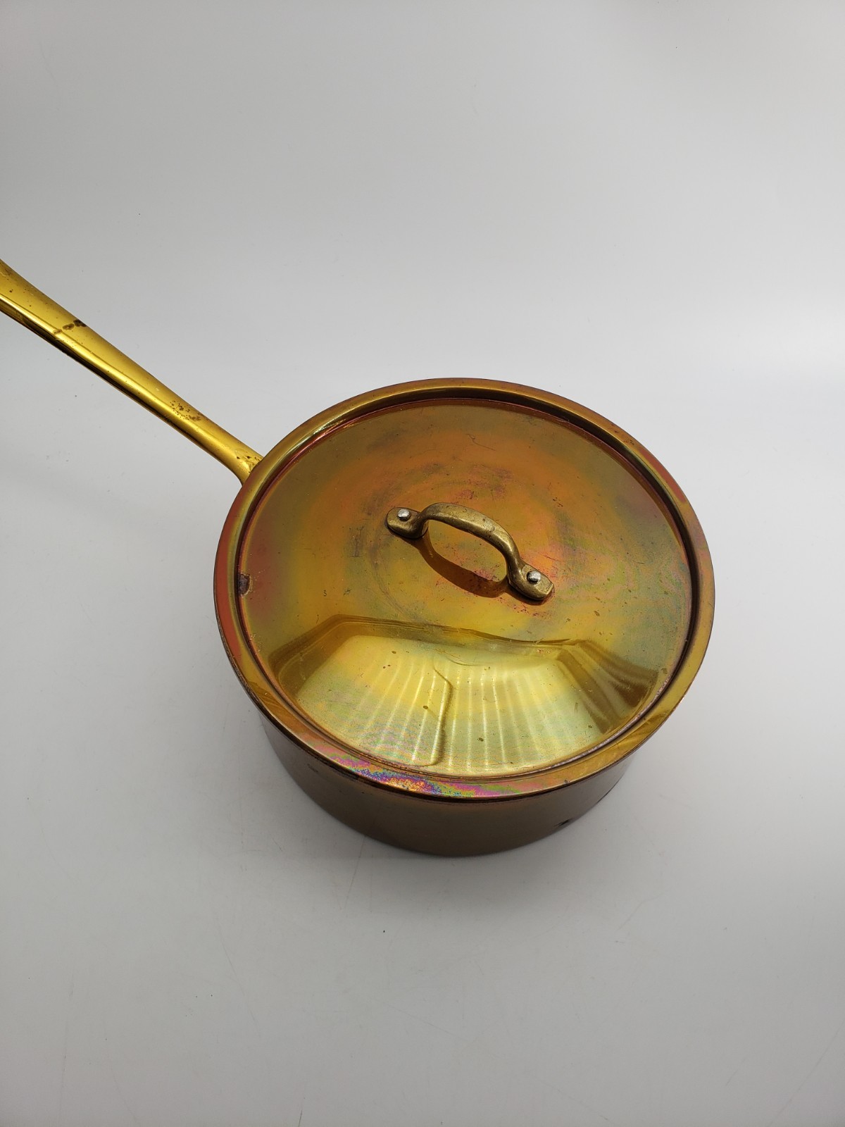 Vintage Copper 1.5qt Saucepan with Lid Brass Handles Made in Korea