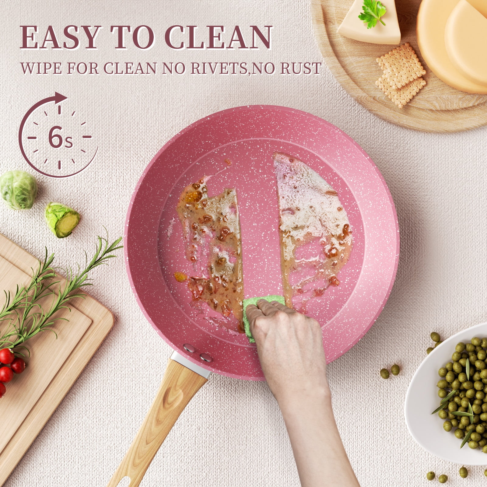 8 Pcs Pink Nonstick Cookware Set Granite Stone Kitchen Frying Pan Set Cookware w