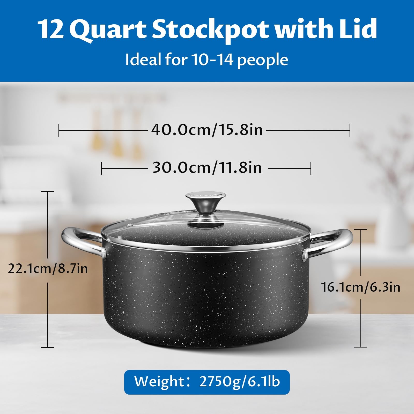 BEZIA Large 12 Quart Nonstick Stock Pot with Lid, Induction Cooking Pot Soup …