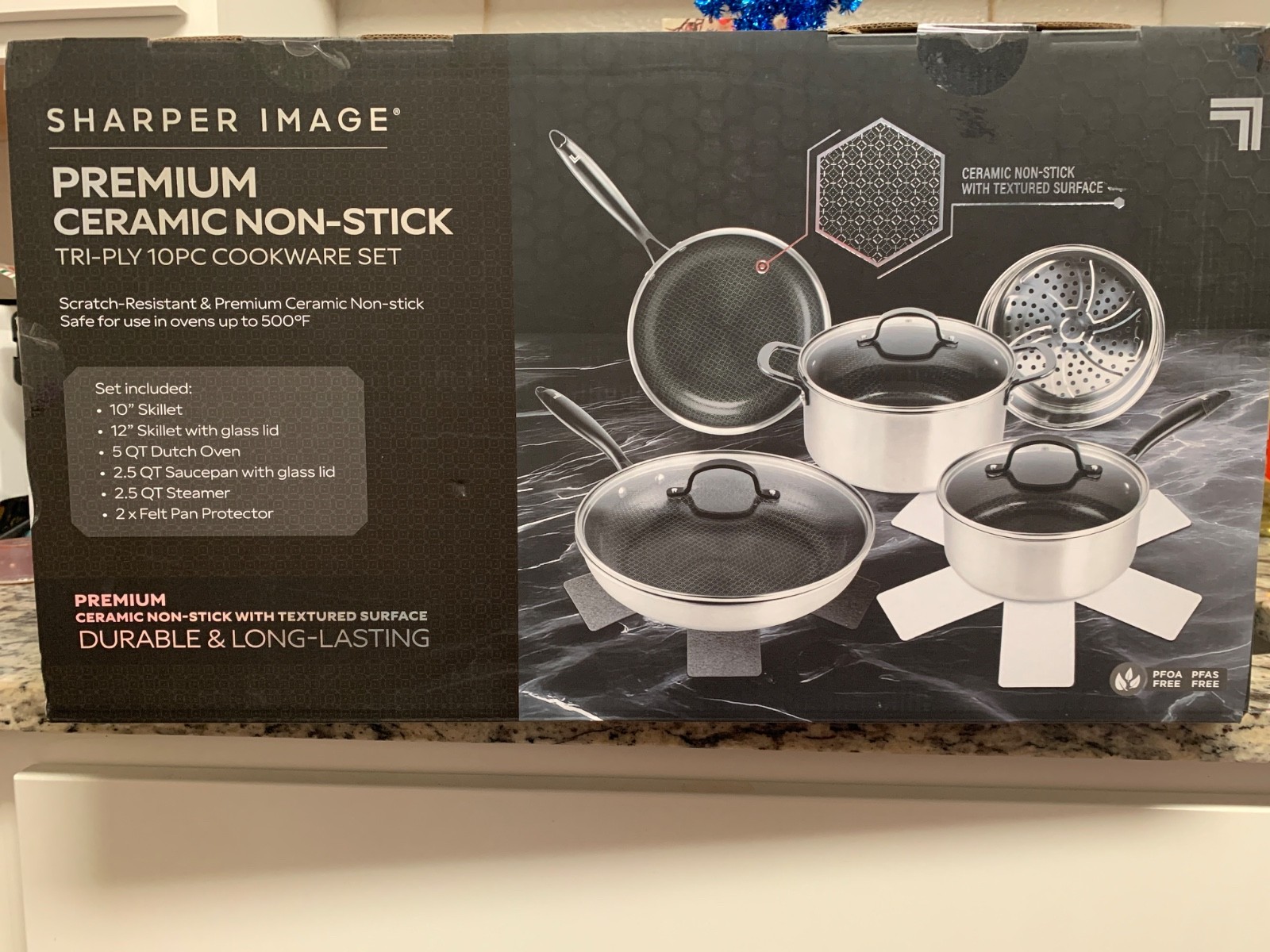 Sharper image Premium Cookware set 10pc ceramic non stick Tri-ply Stainless New